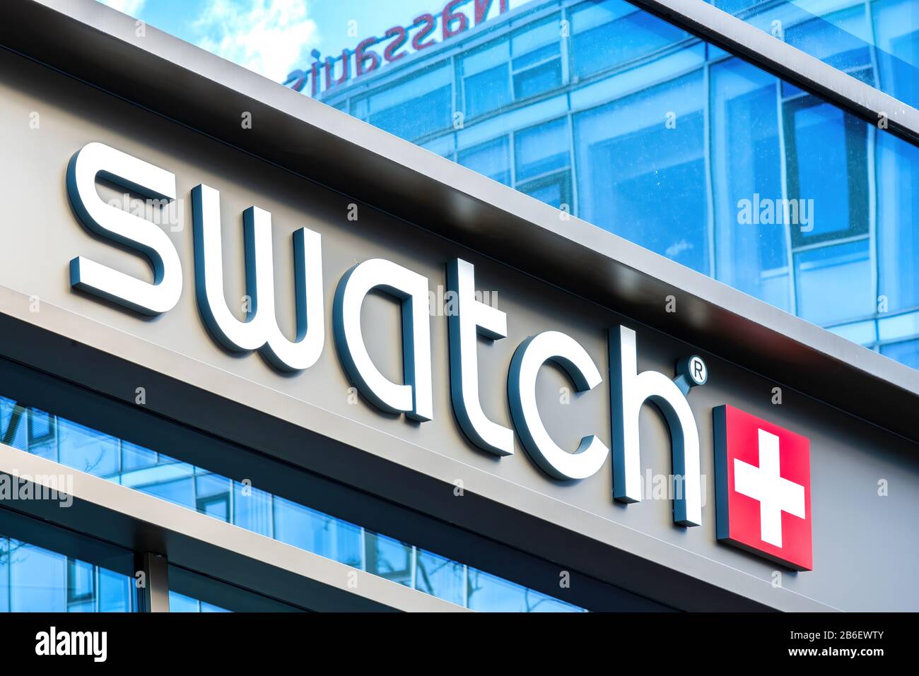 Frankfurt,Germany, 03/01/2020: Swatch logo on Swatch's shop. Swatch is an  international Swiss luxury watchmaker company Stock Photo - Alamy