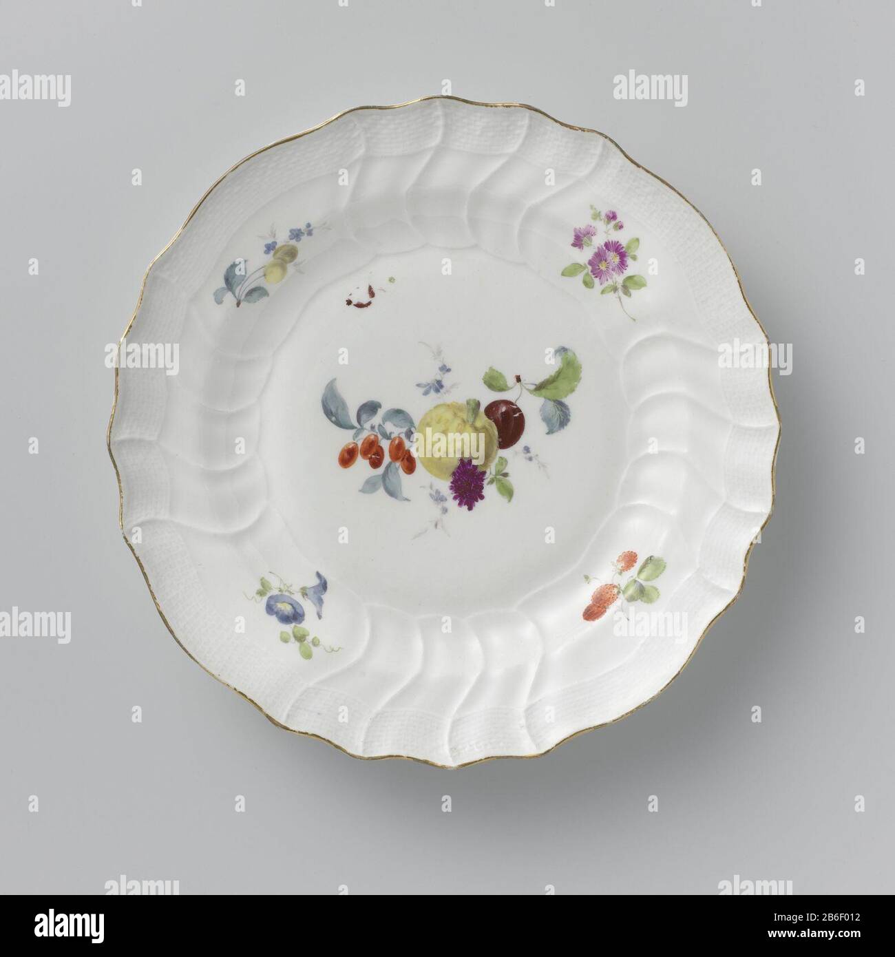 Blackboard, multicolor painted with Deutsche Blumen, insects and fruits Bord, veelkleurig beschilderd met Deutsche Blumen, insekten en vruchten Object Type : eet- en drinkgerei bord (vaatwerk) Objectnummer: BK-17474-170 Inscriptions / Merken: fabrieksmerk, onderzijde, geschilderd in onderglazuurblauw: gekruiste z Stock Photo