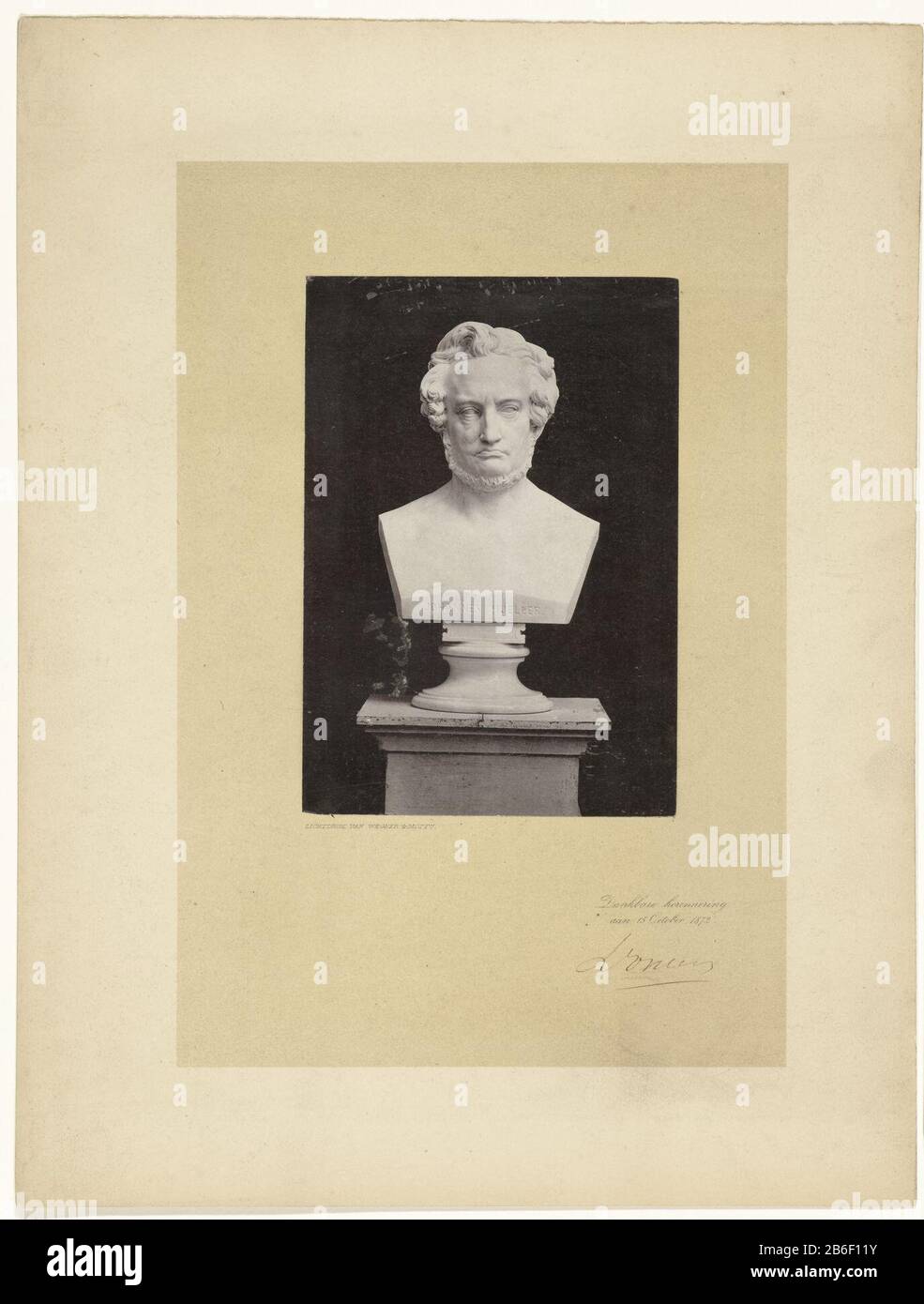 Bust of Johannes Müller Object Type: photographs Item number: RP-F 1994-57 Inscriptions / Brands: signature and date lower left, printed: 'Lichtdruk Wegner & Mottu.'annotatie, lower right, printed:' Grateful remembrance on October 15 18721872' Manufacturer : photographer: Wegner & Mottu (listed building) photographer: Louis Wegnerfotograaf: Pierre Alexis Mottudrukker: Wegner & Mottu (attributed to) Place manufacture: Amsterdam Date: 1872 Physical features: copying material: paper carton Technique: light pressure measurements: photo : h 145 mm × W 100 mmblad: h 320 mm × W 243 mm Subject: scienc Stock Photo