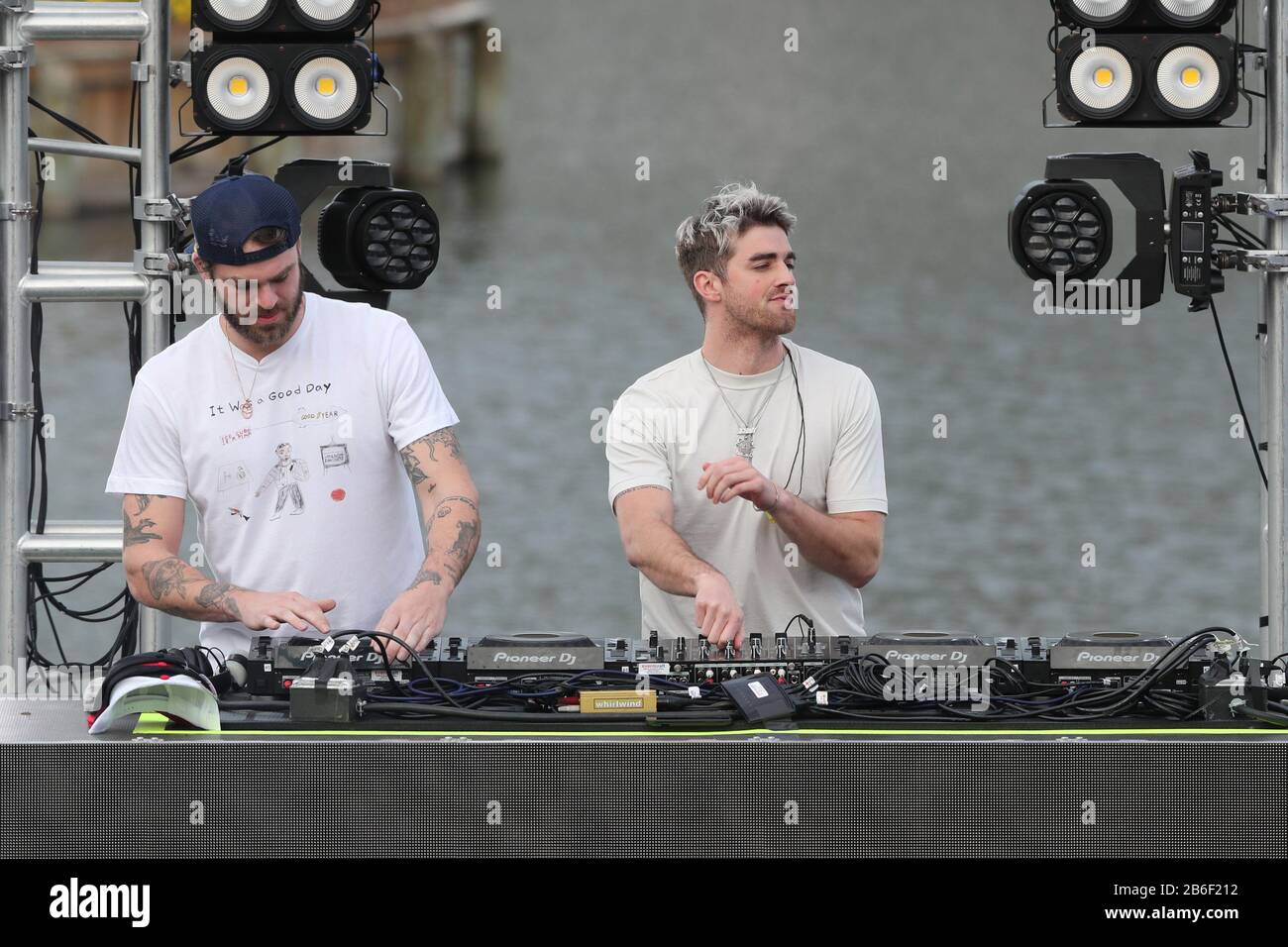 Ponte Vedra Beach, FL, USA. 10th Mar, 2020. Alex Pall and Andrew Taggert of The Chainsmokers perform at Military Appreciation Day Ceremony during THE PLAYERS Championship on March 10, 2020 at Ponte Vedra Beach, Florida. Credit: Mpi34/Media Punch/Alamy Live News Stock Photo