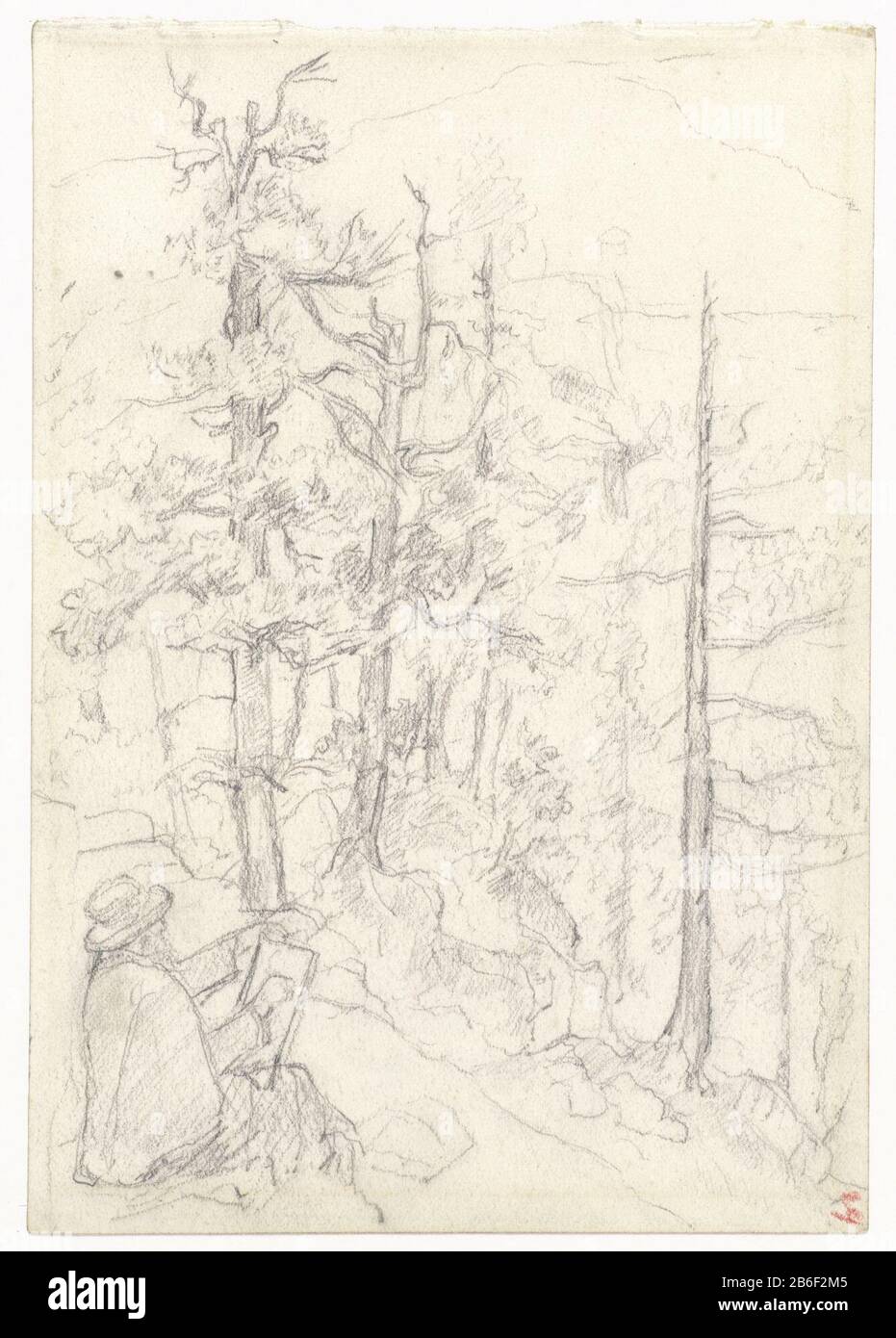 Forest with incumbent draftsman Bos with seated  draftsman object type: drawing Object number: RP-T-1981-378 Manufacturer :  draftsman: Jozef Israel Date: 1834 - 1911 Physical characteristics: pencil material: paper pencil Dimensions: h 180 mm × W 126 mm Subject: forest, wooddraughtsman at work - CC - out or by Stock Photo