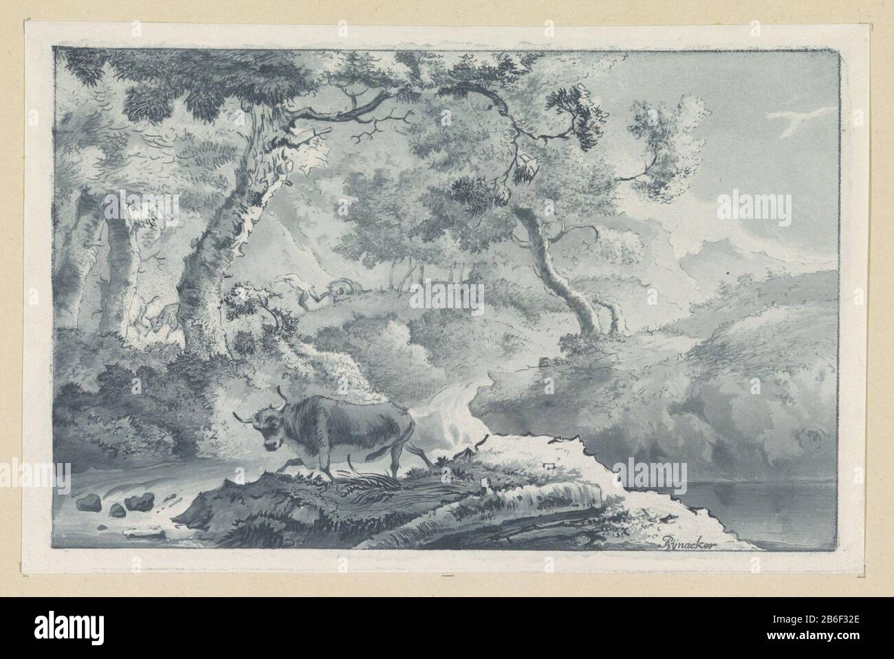 Forest Landscape With Animal Forest Scenery With The Foreground Along A Flow A Stier Manufacturer Print Maker Christiaan Josinaar Drawing Of Adam Pynacker Indicated On Object Date 1795 1821 Physical
