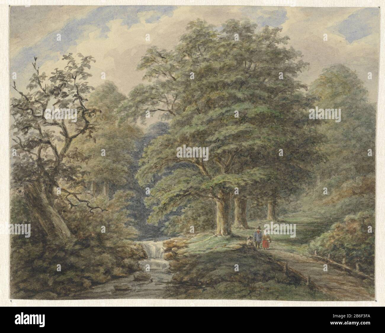 Wooded Landscape with waterfall Forest scenery with waterfall object type:  drawing watercolor Object number: RP-T-