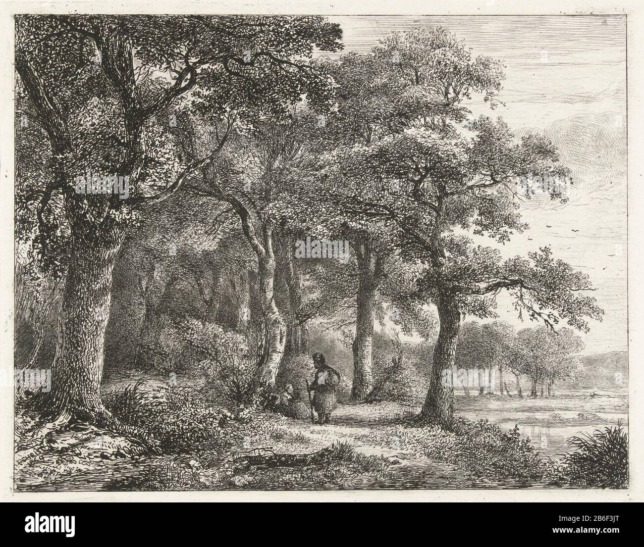 Forest landscape with man backpack Wooded Landscape with man with backpack object type: picture Item number: RP-P-BI 5782 Inscriptions / Brands: collector's mark, verso, stamped: Lugt 2228 Manufacturer : printmaker Pieter Casper Christ (listed property) Place manufacture: Arnhem Dated: 1869 Physical characteristics: etching material: paper Technique: etching dimensions: plate edge: h 180 mm × W 230 mm Subject: forest, wood (+ landscape with figures, staffage) Stock Photo