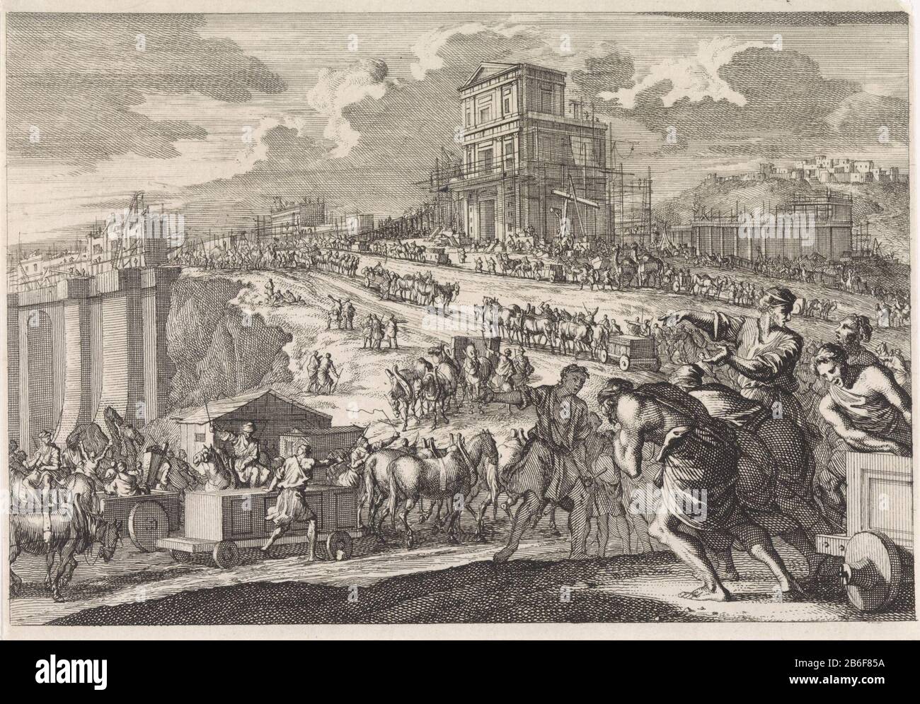 Construction of the temple of Solomon Workmen dragging stone 