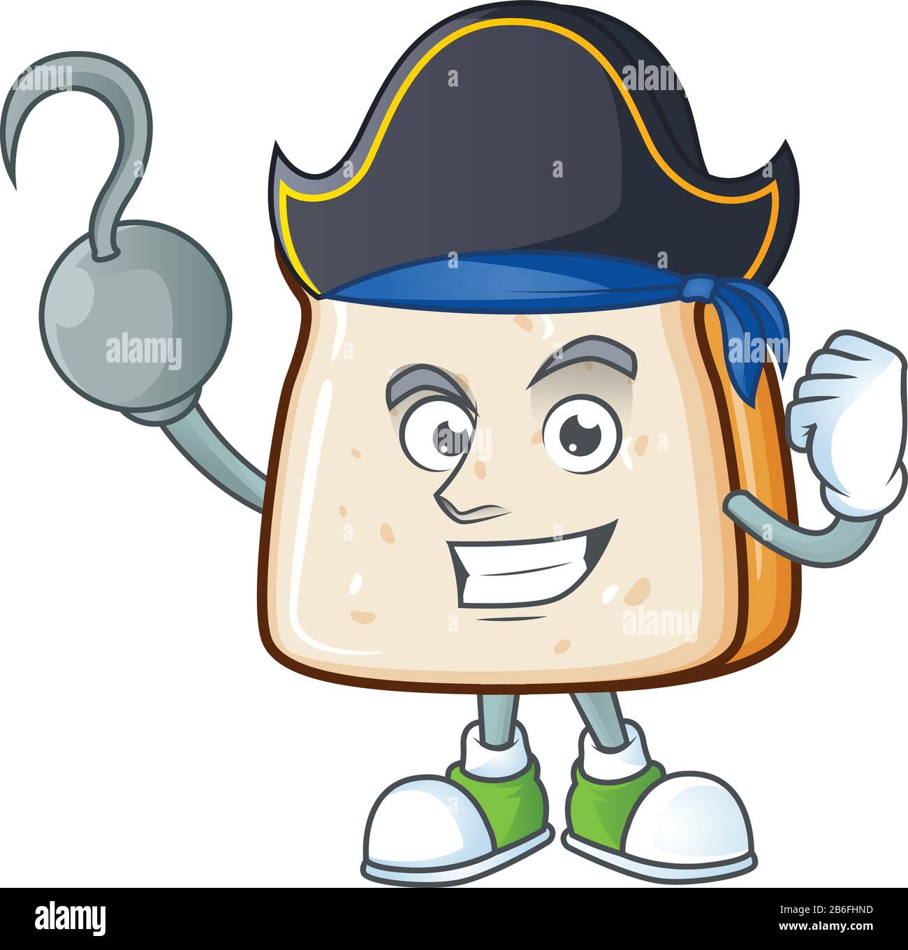 One hand Pirate cartoon design style of slice of bread wearing a hat ...