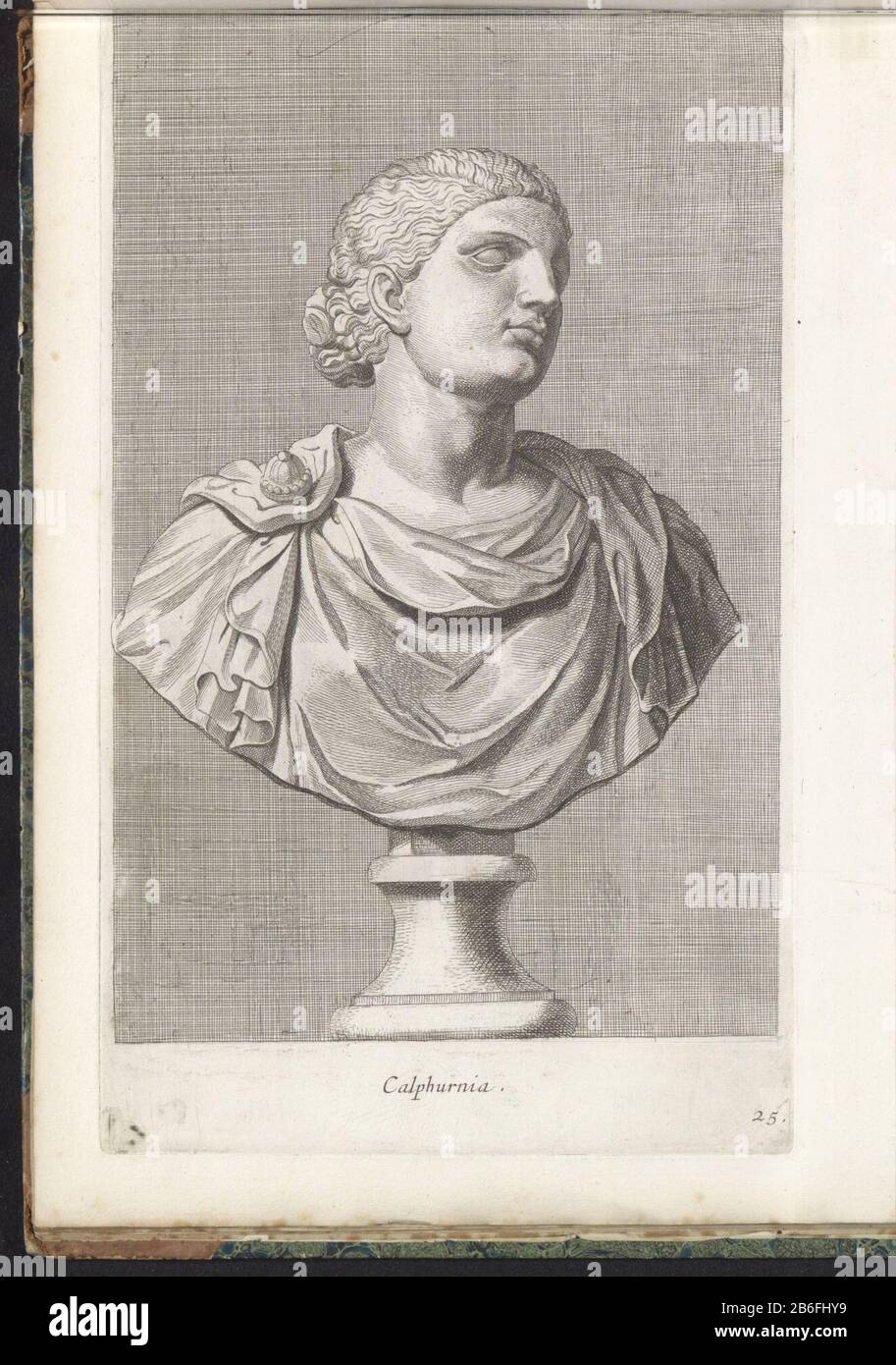 Buste Van Calpumia Piso Calphurnius (op title object) Bust of Calpurnia PisonisCalphurnia (title object) Object type: picture album leaf Serial Number 25 / 98Objectnummer: RP-P-2016-591-52-1 Inscriptions / Brands: number, right recto handwritten '52' (Numbering of the album pages 34 t / m 88 by Michiel Hinloopen) Description: Classic bust of a woman. The print is part of an album with a series of prints to sculptures in the collection of Gerard Reynst. Manufacturer : printmaker: Hubert Quellinusprentmaker: Gerard de Lairesse (rejected attribution) Place manufacture: Antwerp Date: 1646 - 1670 P Stock Photo