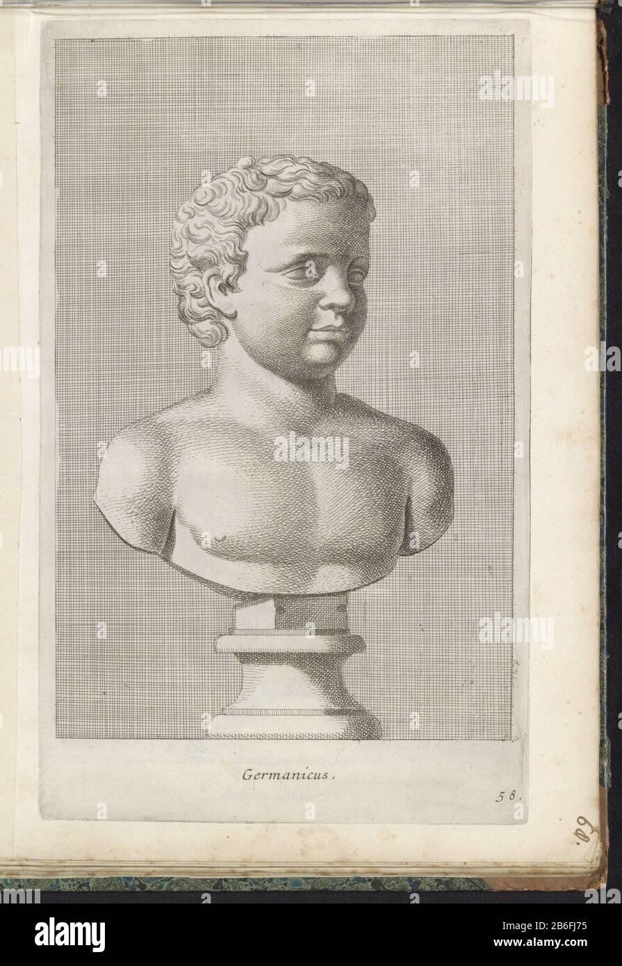 Bust of Germanicus Germanicus (title object) Bust of GermanicusGermanicus (title object) Object Type: picture album leaf Serial No: 58 / 98Objectnummer: RP-P-2016-591-68-2 Inscriptions / Brands: number, upper right recto, hand-written, '68' ( Numbering of the album pages 34 t / m 88 by Michiel Hinloopen) Description: Classical rotated bust of a boy stripped to the waist, to the right. The print is part of an album with a series of prints to sculptures in the collection of Gerard Reynst. Manufacturer : printmaker: Hubert Quellinusprentmaker: Gerard de Lairesse (rejected attribution) Place manuf Stock Photo