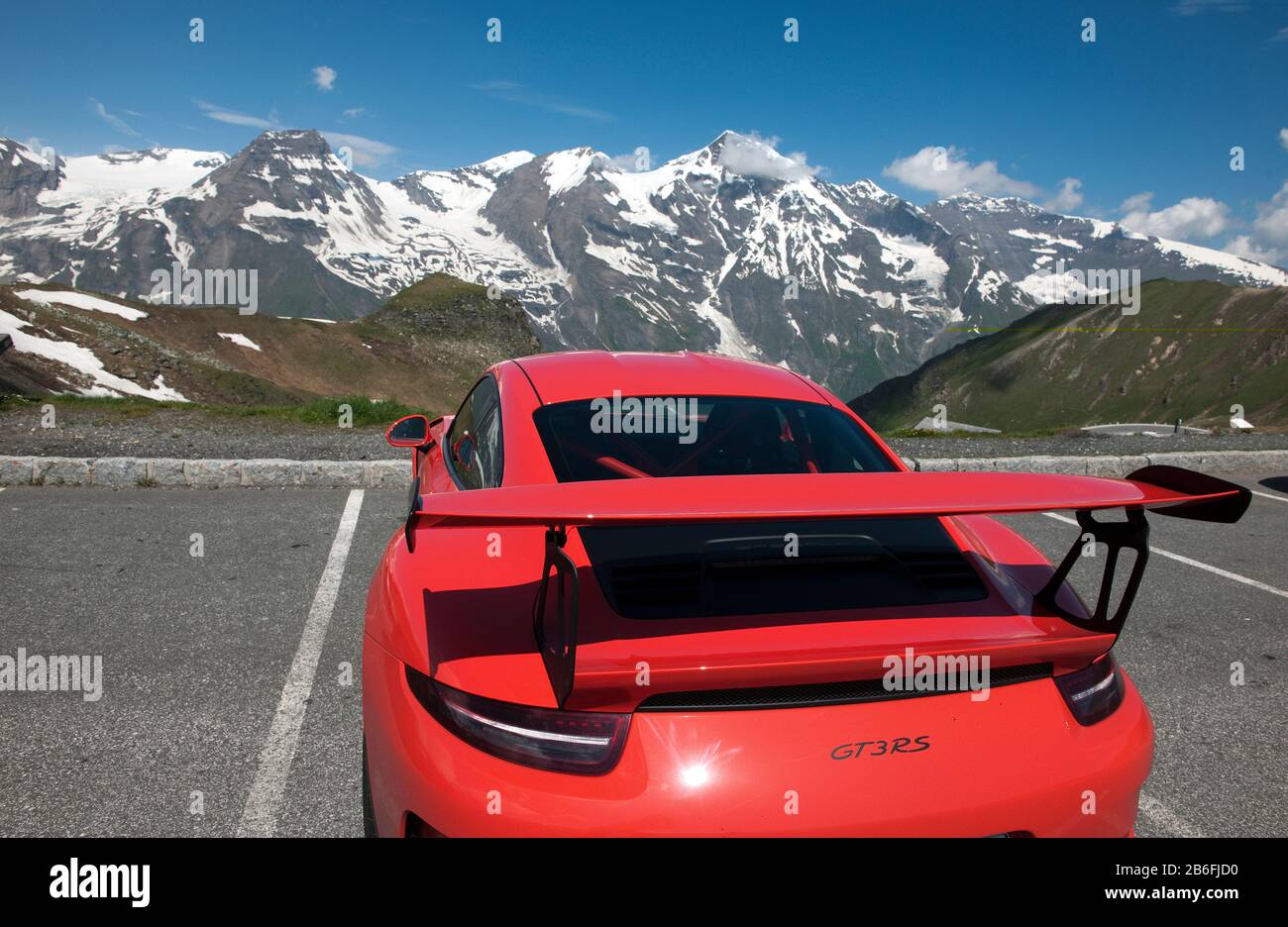 Porsche GT3 RS, Grossglockner high alpine road  | Porsche GT3 RS Grossglockner Hochalpenstrasse Stock Photo