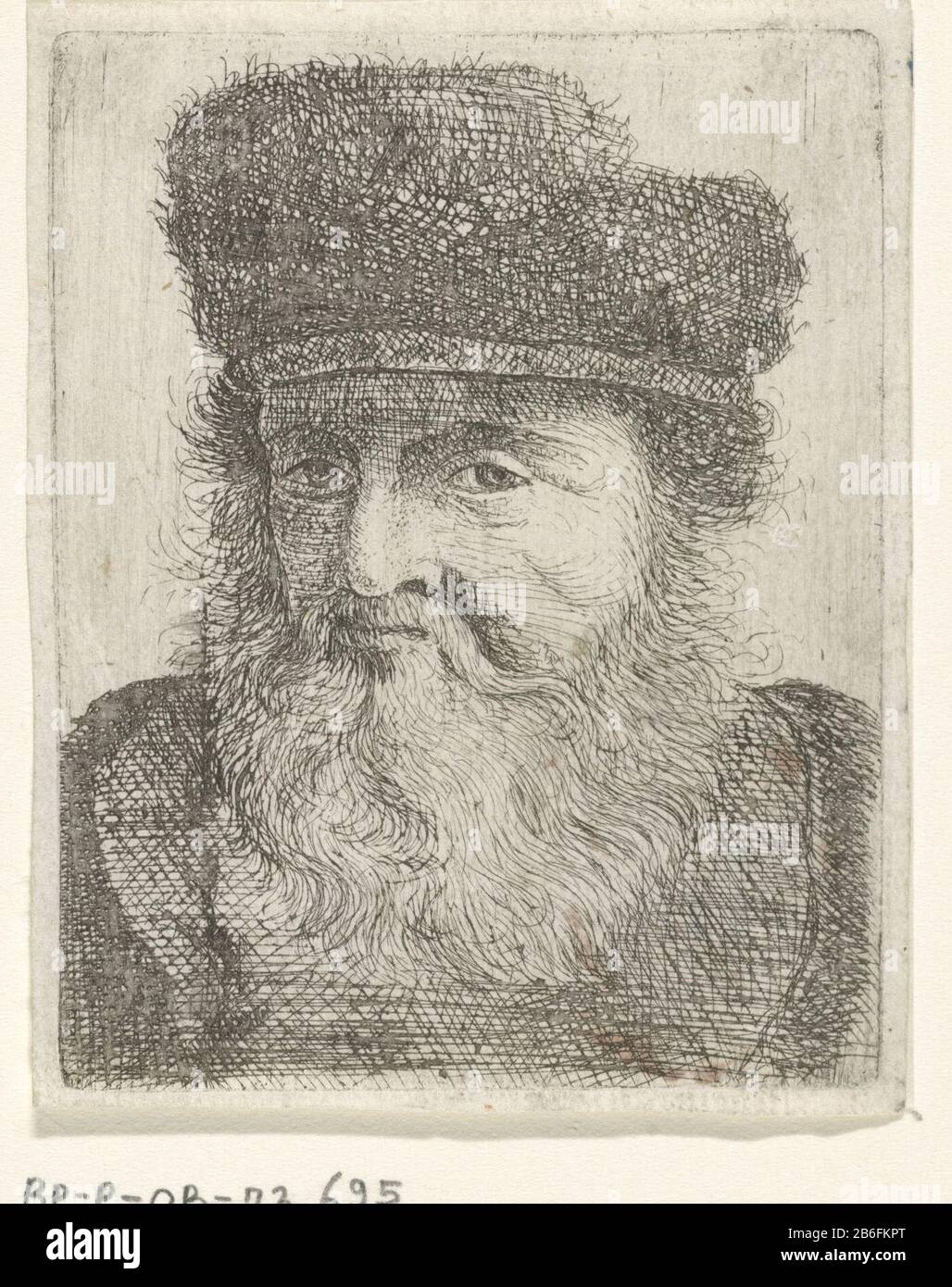 Bust of a man with fur hat Bust of a man with fur hat object type: picture Item number: RP-P-OB-73.695 Inscriptions / Brands: collector's mark, verso, stamped: Lugt 240 collector's mark , verso, stamped: Lugt 232 Manufacturer : printmaker Rembrandt van Rijn ( follower of) Date: 1616 - 1719 Physical characteristics: etching material: paper Technique: etching dimensions: plate edge: h 82 mm × 64 b mm Subject: head-gear (with NAME) Stock Photo