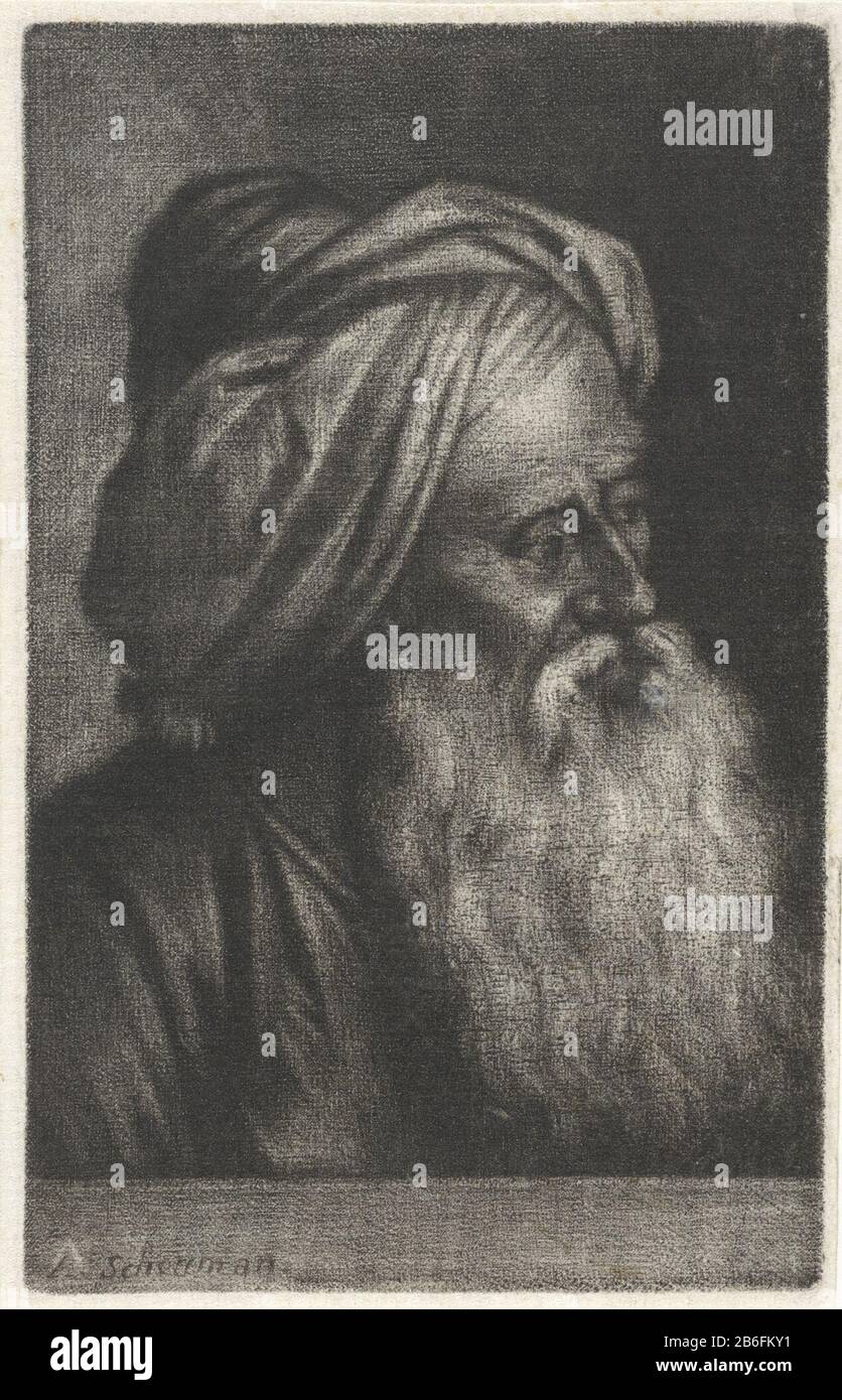 Bust of a man with turban Bust of a man wearing turban object type: picture Item number: RP-P-OB-17.306Catalogusreferentie: Wurzbach 9-5 (6) Marking / Brands: collector's mark, verso, stamped: Lugt 240 Manufacturer : printmaker: Aert Schouman (shown on object) Date: 1746 Physical characteristics: mezzotint material: paper Technique: mezzotint dimensions: plate edge: h × 103 mm b 65 mm Subject: head-gear: turban Stock Photo