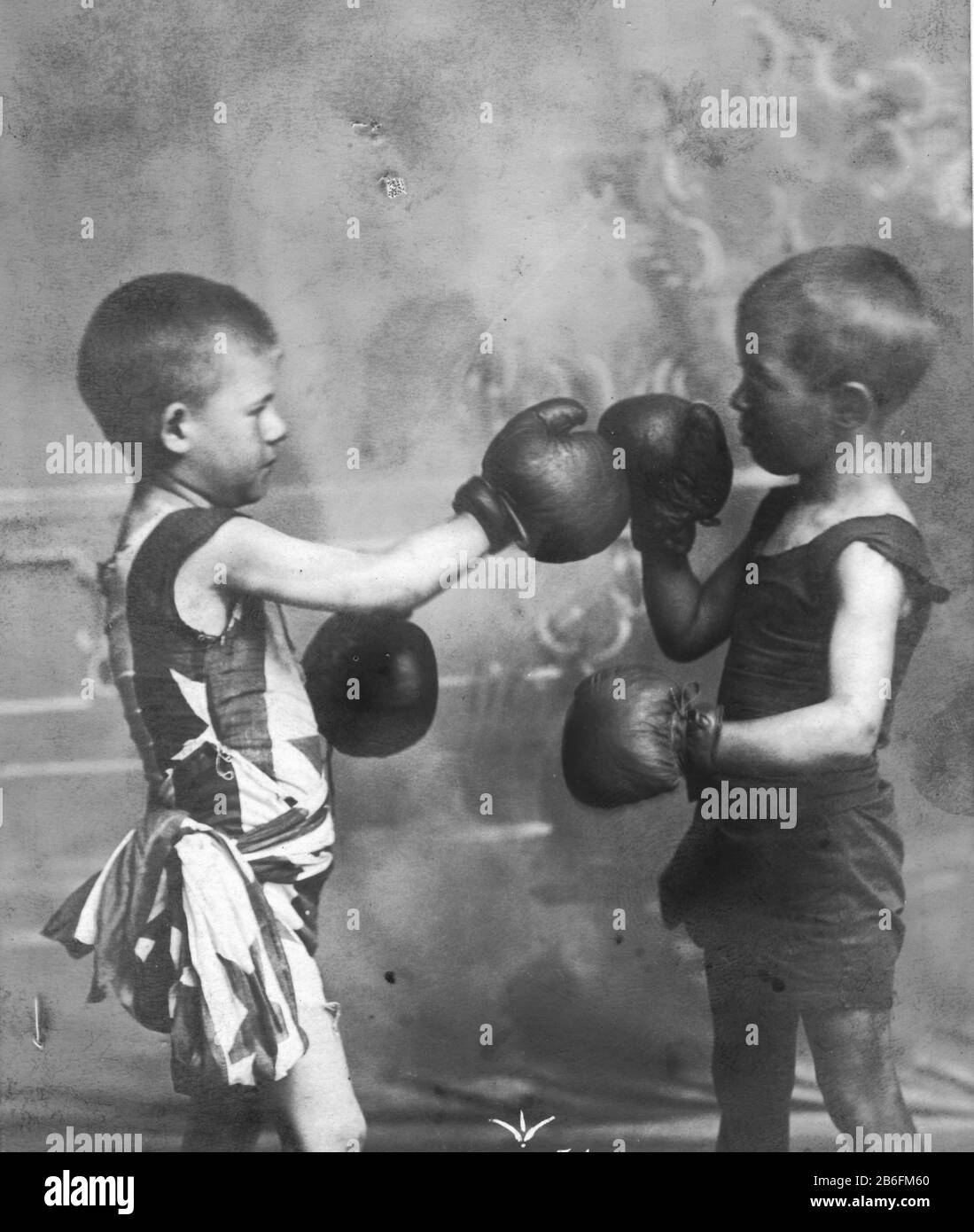Two little boys boxing 1910. That year Professional boxing held