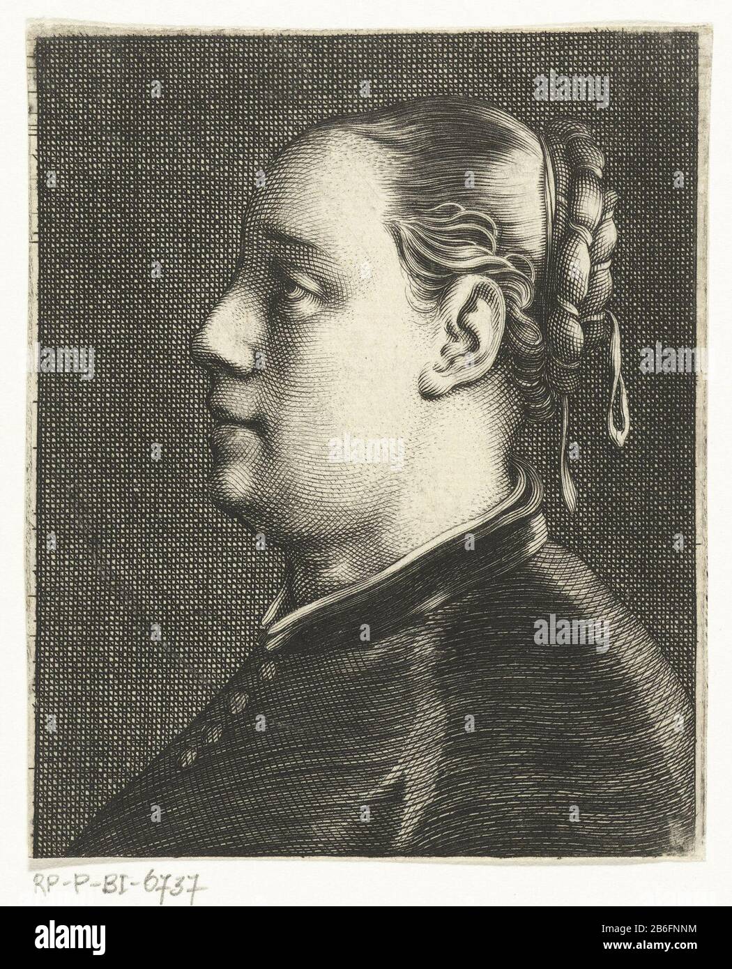 Bust of woman with upswept hair Bust of woman with upswept hair object type: picture Item number: RP-P-BI 6737 Inscriptions / Brands: collector's mark, verso, stamped: Lugt 240 Manufacturer : printmaker Cornelis van Dalen (I) Dated: 1612 - 1665 Physical features : car material: paper Technique: engra (printing process) Dimensions: sheet: h 101 mm × W 82 mm Subject: hairdress Stock Photo