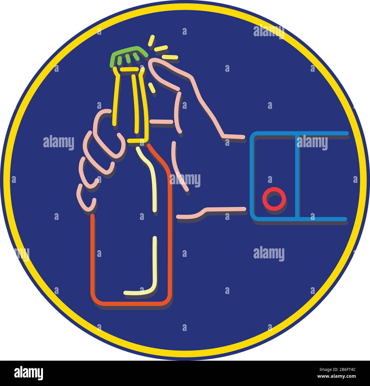 Mono line illustration of male hand opening cap of a beer bottle by flicking with thumb set