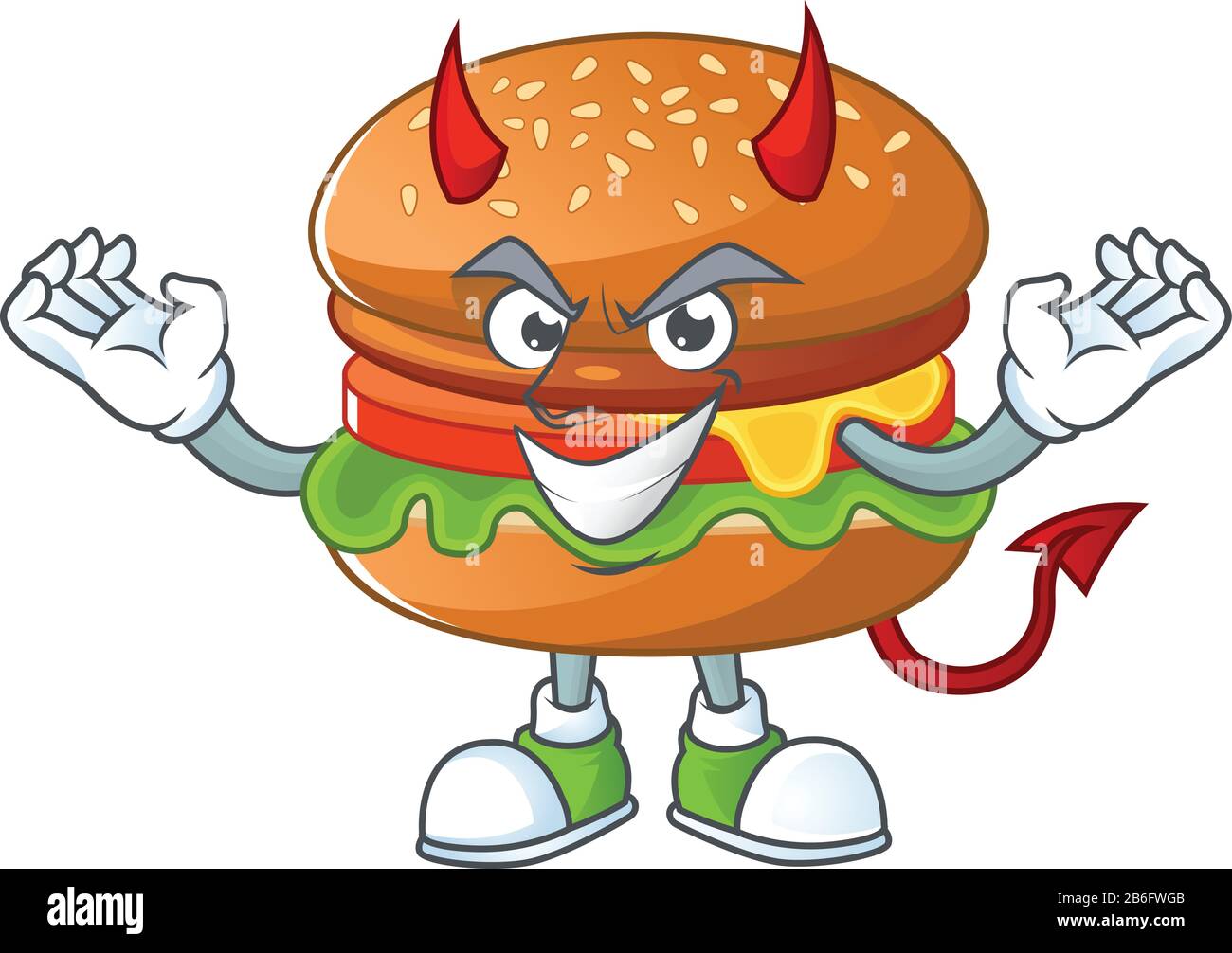 Cartoon picture of hamburger in devil cartoon character design Stock Vector