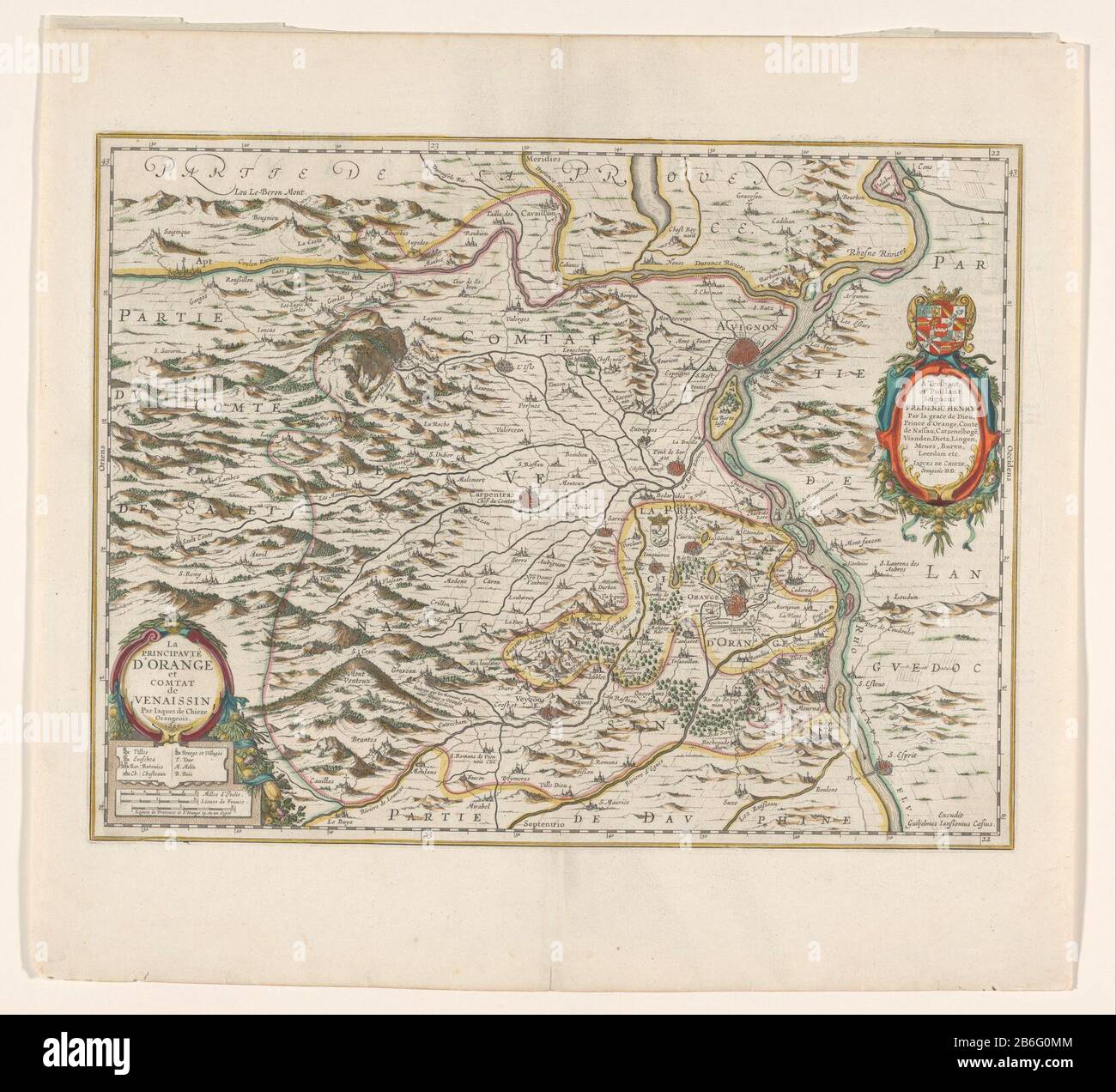 Cartography In Netherlands Map Of The Principality Of Orange And The Comtat Venaissin Map Of Orange And Venaissin Dedicated To Prince Frederick Henry Of Orange Nassau Rm With Crowned Weapon Borders Towns Hills