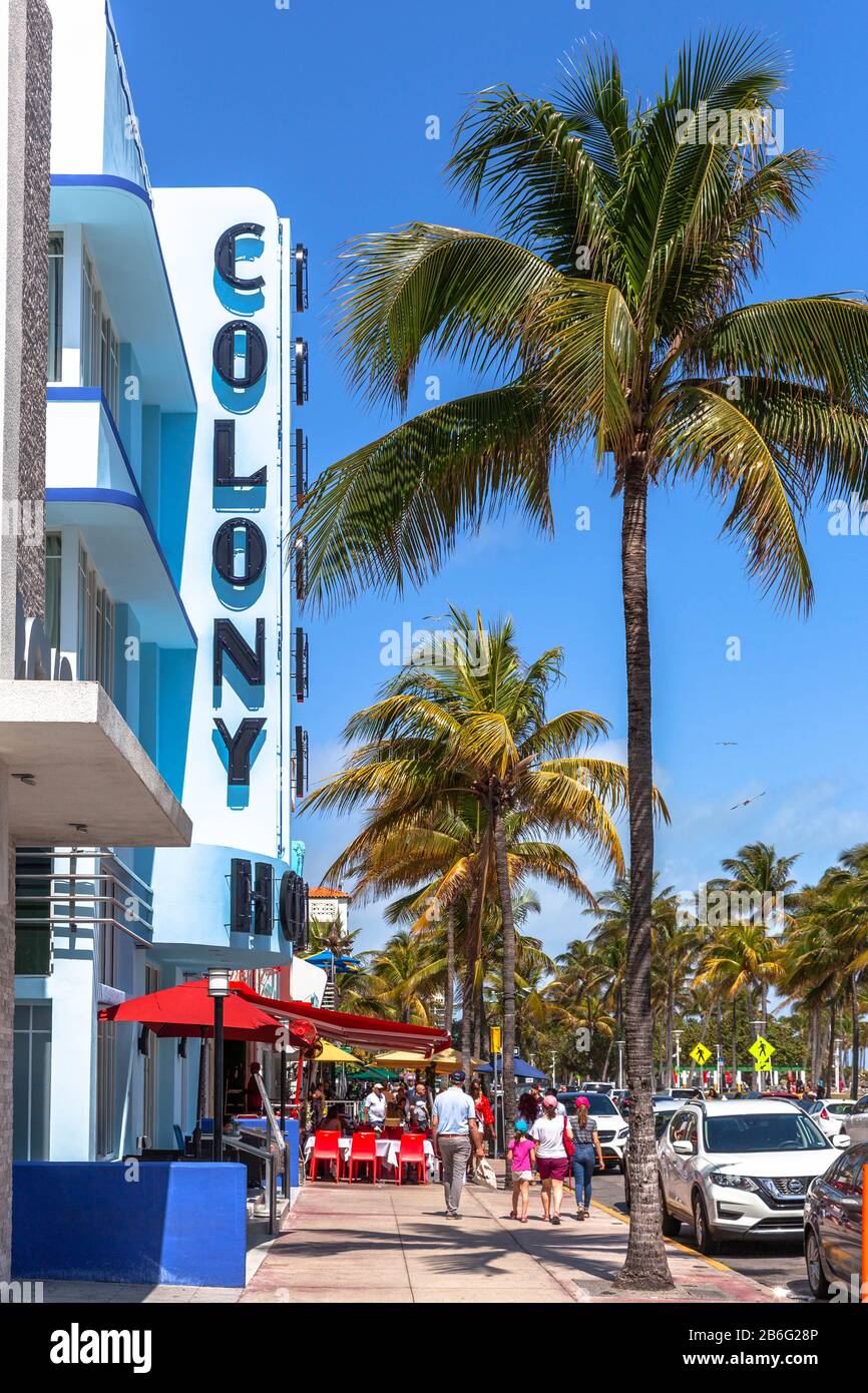 The Colony Hotel, Ocean Drive, Miami Beach, Florida, USA. Stock Photo