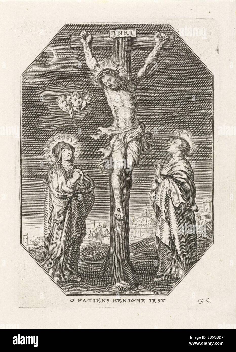 Christ on the Cross with Mary and John O patiens benign Iesv (title ...