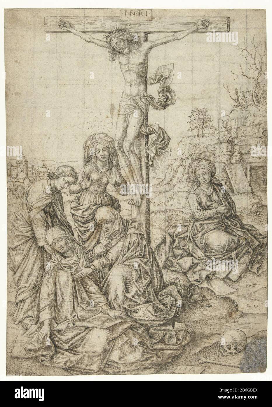 Christ on the cross with John, the three Marys and Mary Magdalene under ...