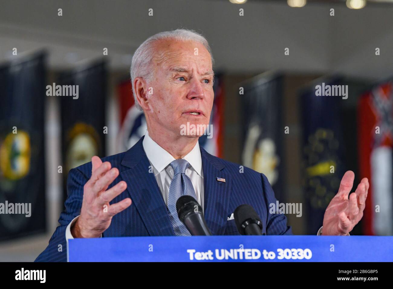 Joe Biden, U.S. President as the United States democratic presidential candidate and former Vice President of the United States of America speaking at the National Convention Center in Philadelphia PA during primary voting Stock Photo