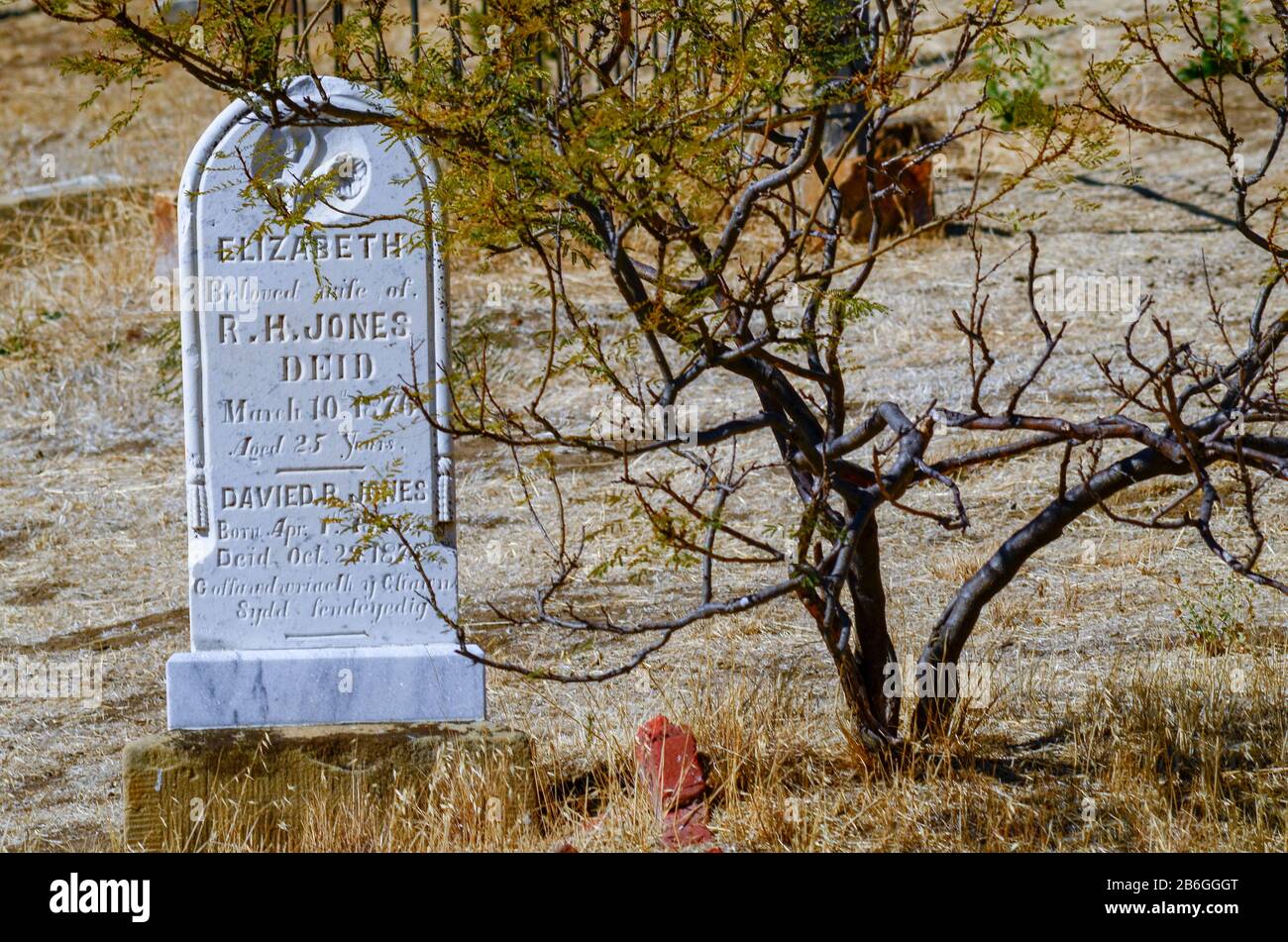 Headstone of R.H. Jones at Rose Hill Cemetery, Black Diamond Mines, Nortonville, East Bay Regional Park, Antioch, California, USA Stock Photo