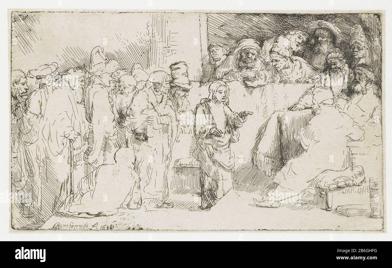 Christ and the scribes a sketch Christ and the scribes: a sketch object type: picture Item number: RP-P-1962-34Catalogusreferentie: New Hollstein Dutch 267-1 (2) Bartsch 65-1 (3) Hollstein Dutch 65-1 (3) inscriptions / marking: signature and date bottom left: 'Rembrandt.f.1654' collector's mark , verso upper left: Lugt 2228opschrift, verso center:' C. 11945 '(Colnaghi number) Manufacture Vervaardiger: print maker: Rembrandt van Rijn (indicated on object) to his own design of Rembrandt van Rijn Date: 1652 Physical characteristics: etching and dry point material: paper Technique: etching / dry p Stock Photo