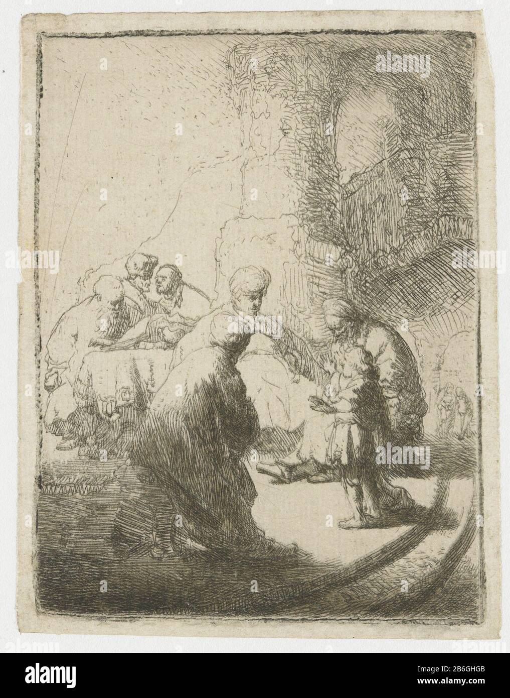 Christ and the scribes small plate RP-P-1961-1021 Christ and the scribes: small plate object type: picture Item number: RP-P-1961-1021Catalogusreferentie: New Hollstein Dutch 53-3 (7) Bartsch 66-3 (3) Hollstein Dutch 66-3 (3) Labeling / brand: brand, verso right: Lugt 2228opschrift, verso bottom right, pencil: 'C. 11946 '(Colnaghi number) Manufacture Vervaardiger: print maker: Rembrandt van Rijn To own design of Rembrandt van Rijn Date: 1630 Physical characteristics: etching material: paper Technique: etching dimensions: h 89 mm × b 68 mm Subject: Christ explaining his doctrine Stock Photo