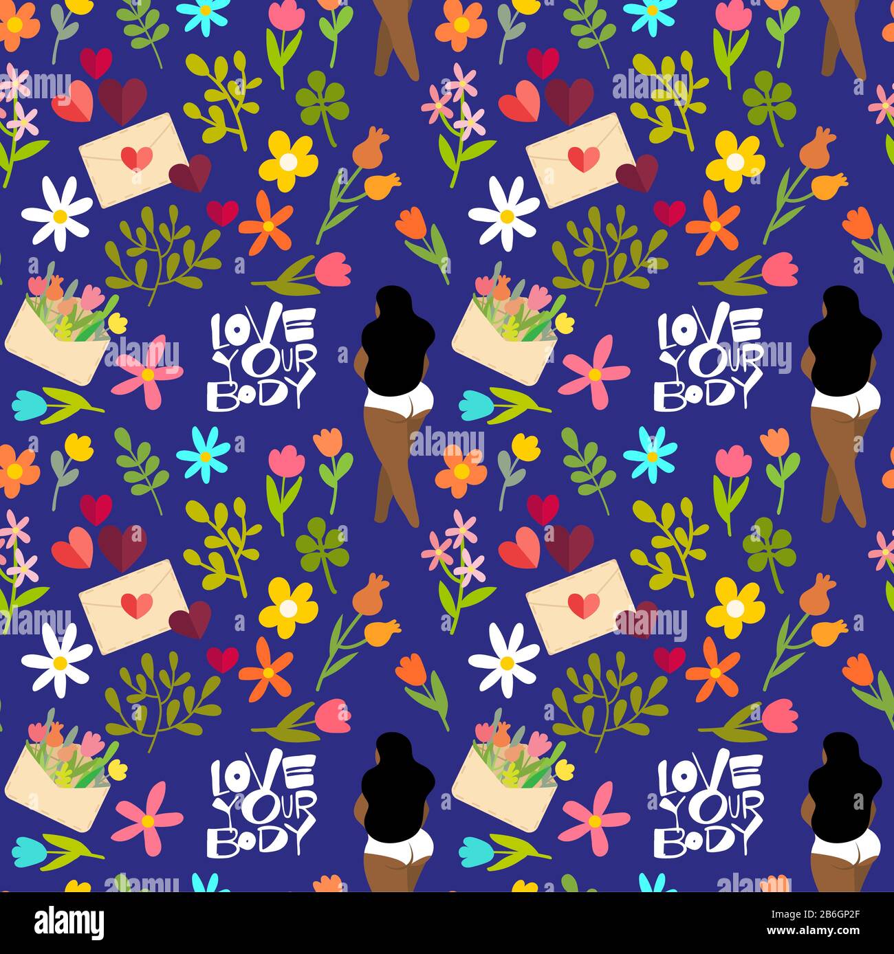 Body positive seamless pattern with inspired quotes, lettering Stock ...