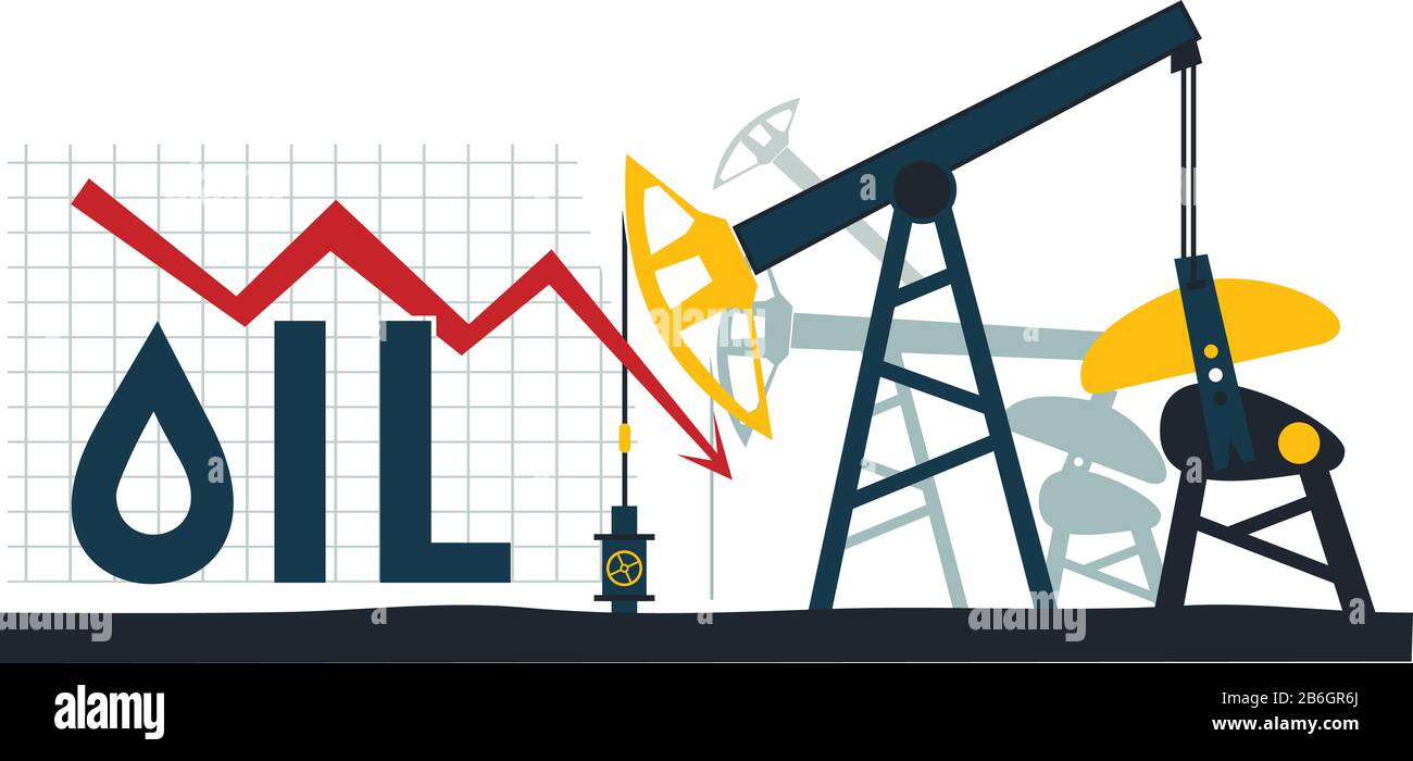Oil production. Oil price falling down. Oil Price Drop Chart. Vector