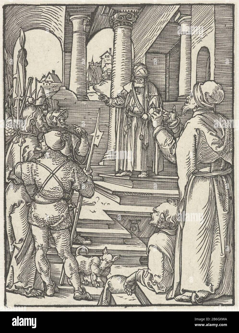 Christ before Pilate Small Passion (series title) Christ led by armed men before Pilate. This picture is part of the picture series 'Small Passion', consisting of a frontispiece and 36 biblical scenes (mostly from the Passion) . Manufacturer : printmaker Albrecht Dürer (listed property) Place manufacture: Nuremberg Date: 1508 - 1509 Physical features: woodcut material : paper Technique: wood block dimensions: image: h × 129 mm b 99 mm Subject: Christ before Pontius Pilate (Matthew 27: 11-26; Mark 15: 2-15; Luke 23: 2-7, 23: 13-25; John 18 : 28 - 19:16) Stock Photo
