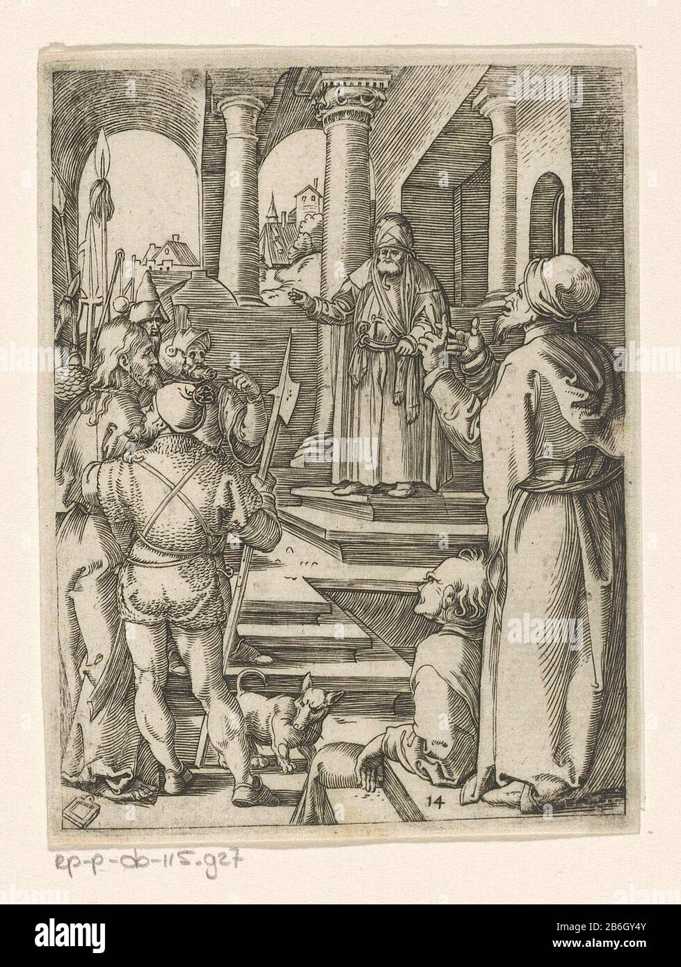 Christ before Pilate Passion of Christ (serietitel) Christ before Pilate Passion of Christ (series title) Property Type: picture Item number: RP-P-OB-115.927Catalogusreferentie: The Illustrated Bartsch 231 C7Bartsch 599-2 (3) Description: Lower right numbered 14. Manufacturer : to a design of: Albrecht Dürer Print Author: Marcantonio RaimondiPlaats manufacture: a design by: Germany Print Author: Italy Date: 1511 - 1534 Material: paper Technique: engra (printing process) Measurements: plate edge: h 132 mm × b 99 mmToelichtingPrent to the wood block by Albrecht Dürer of a series of thirty seven Stock Photo