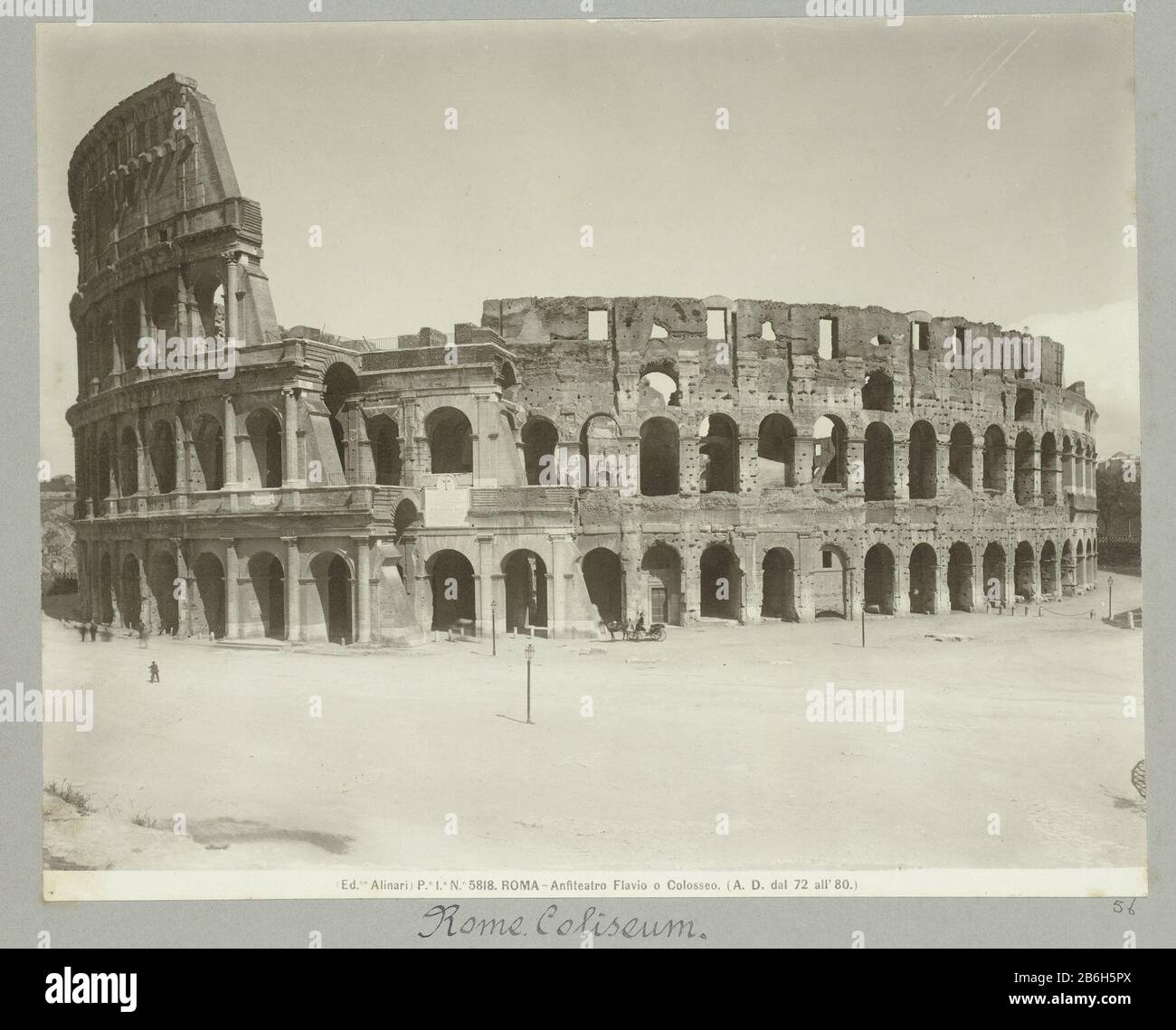 Colosseum in Rome (title object) PIN 5818 Roma Amfiteatro Flavio o colosseo (AD dell 72 all '80) (title object) Colosseum in Rome (title object) P.I.N. 5818 Roma Amfiteatro Flavio o colosseo (A.D. dell 72 all '80). (Title object) Property Type: photographs Item number: RP-F 2007-358-56 Manufacturer : Photographer: Fratelli Alinari (listed property) Place manufacture: Photographer: Rome Netherlands Dating: ca. 1893 - ca. 1903 Physical features: albumen print on photographic paper on cardboard in album material: paper carton Technique: albumen print dimensions: image: h 197 mm × W 248 mmblad: h Stock Photo