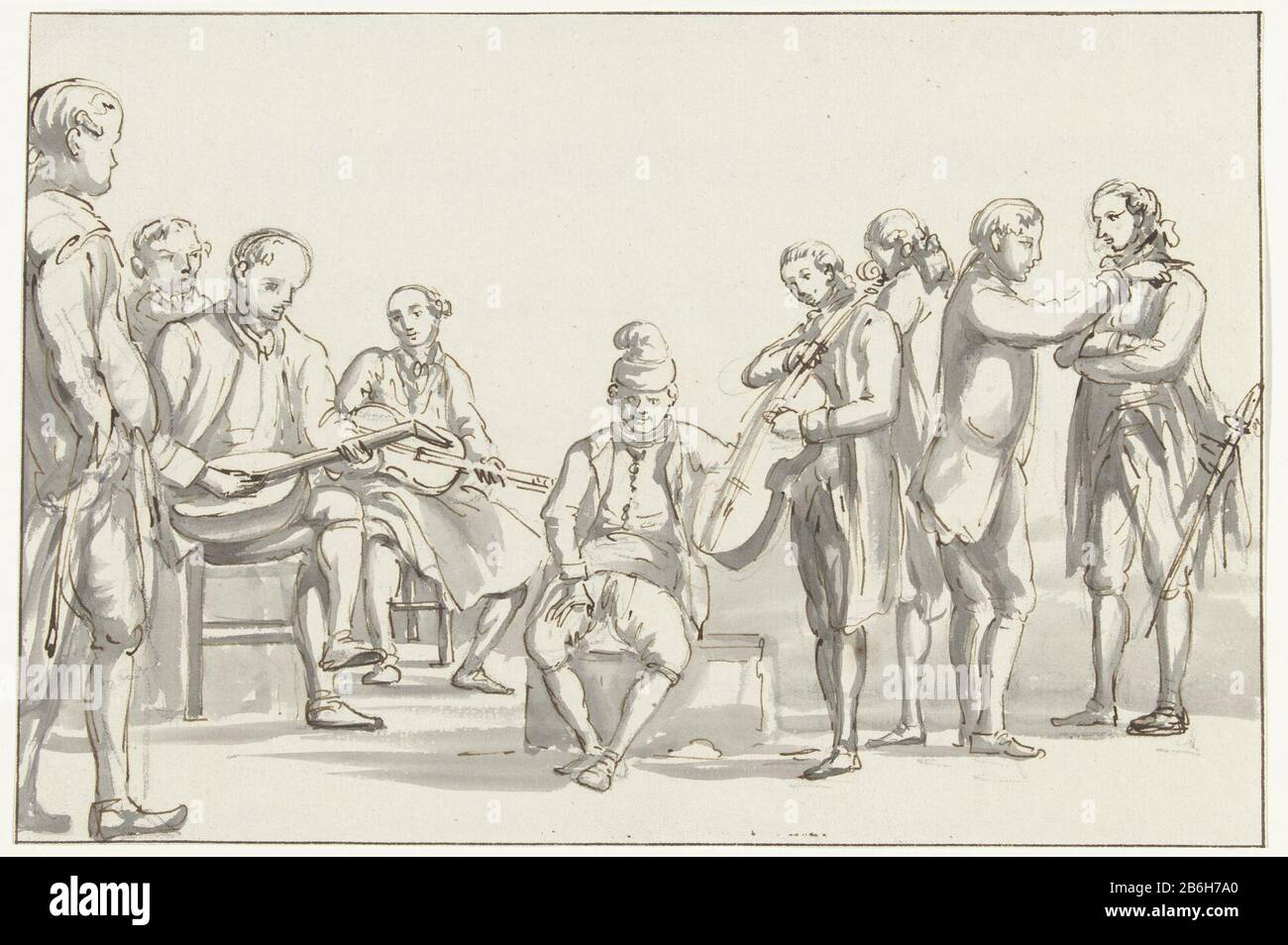 Drawing from the album 'Voyage en Italie, and Sicile et à Malte '1778. Manufacturer : artist: Louis Ducros Dating: 1778 Physical features: black chalk, pen and brown and brush in gray material: paper chalk Technique: pen / brush size: sheet: 176 mm × h 262 b mm Subject: more than one musician with instrument Stock Photo