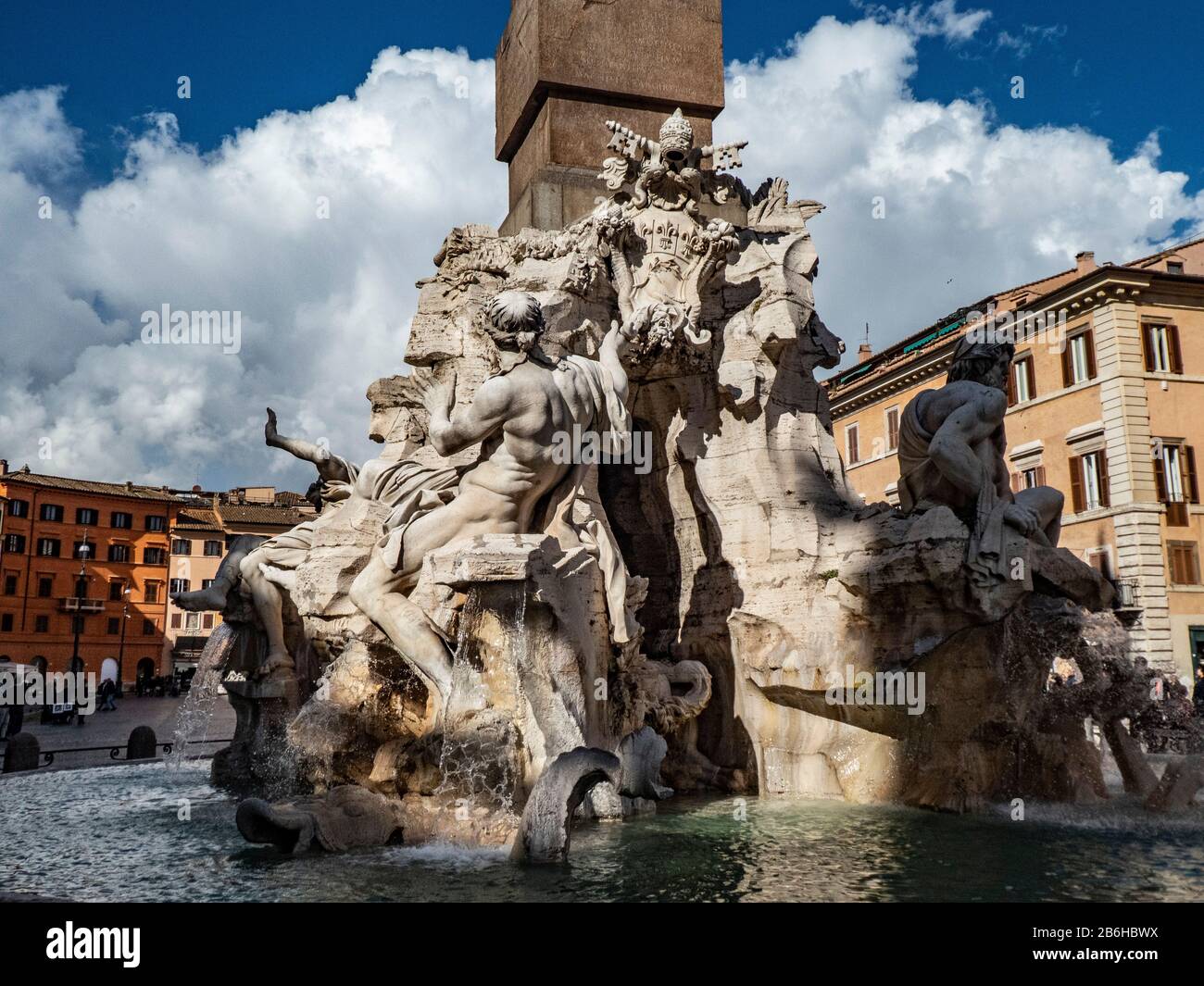 Detail of The Fountain of the Four Rivers (Fontana dei Quattro Fiumi) in Rome Stock Photo