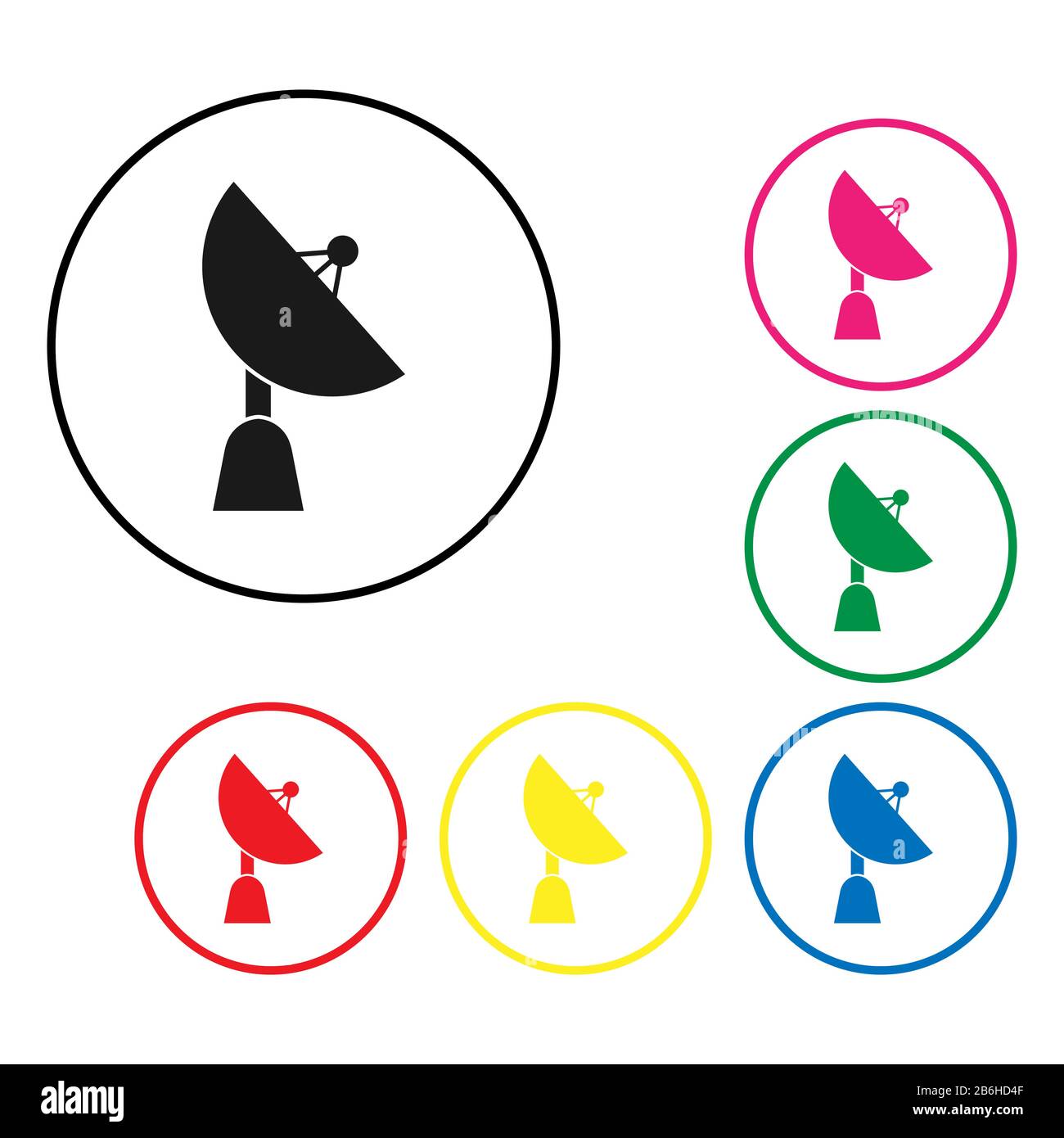 Set of color icons for the satellite dish. Simple flat design for ...