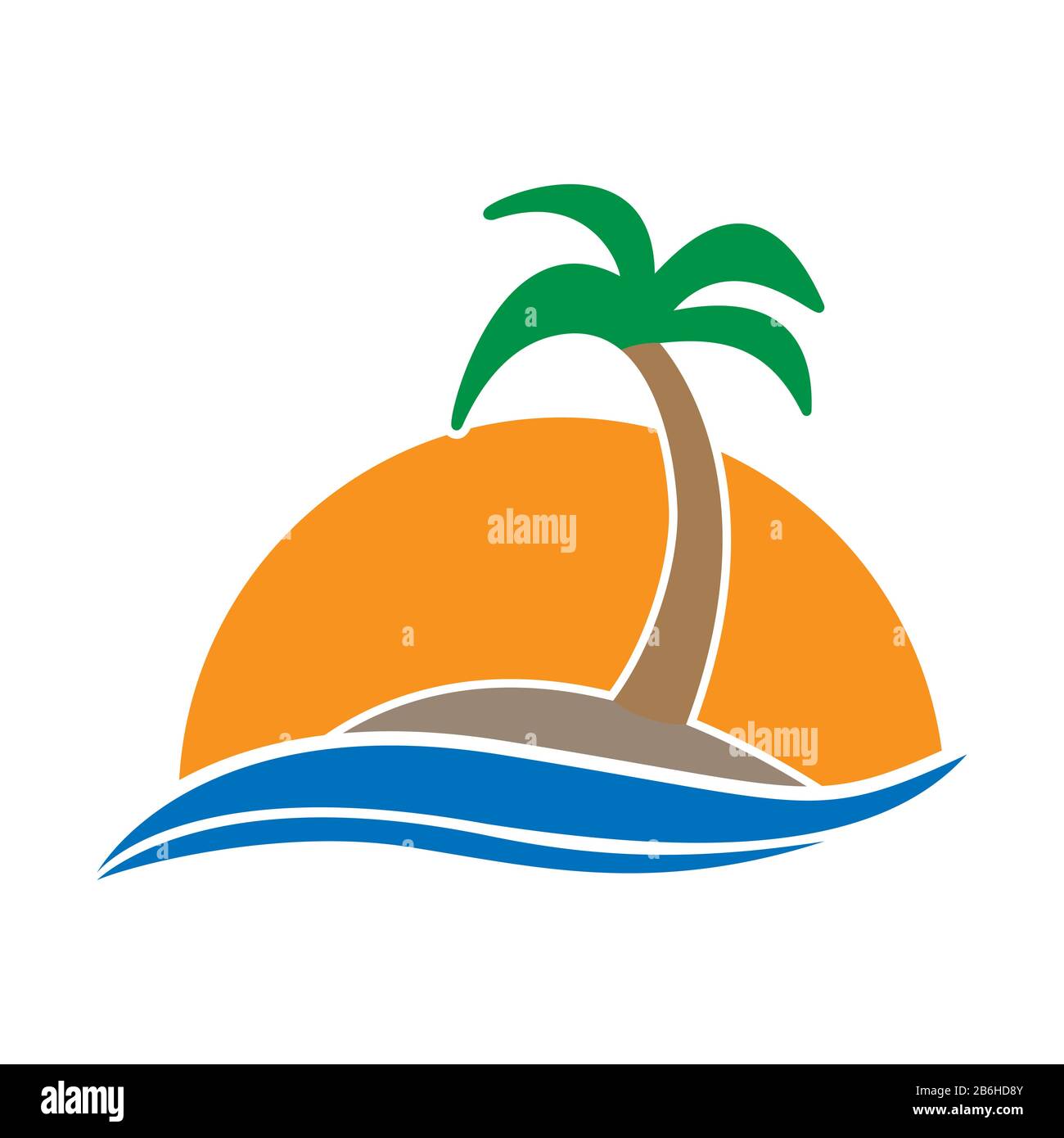 Simple color icon. An island with a palm tree in the sea against the ...