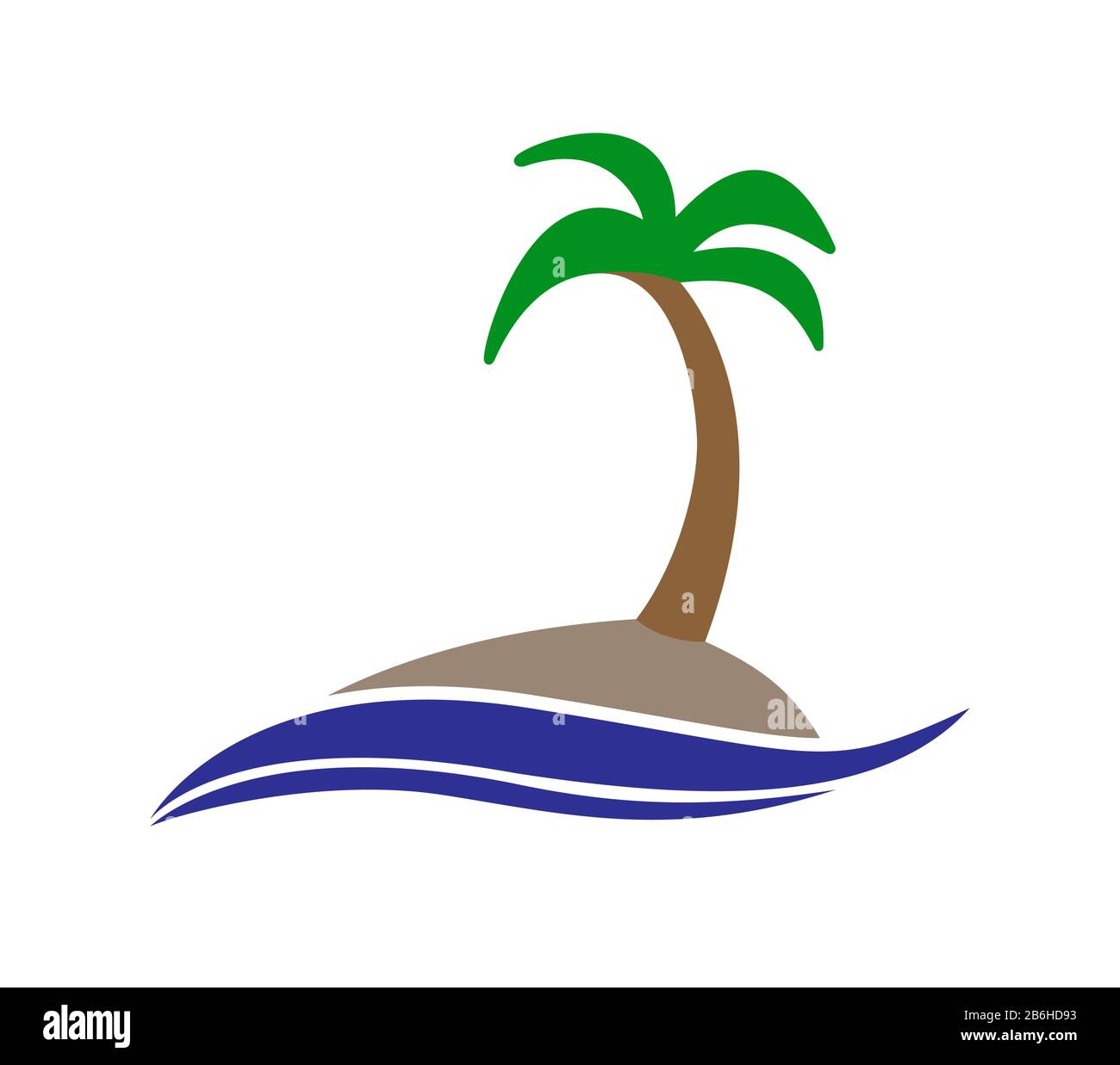 Simple color icon. An island with a palm tree in the sea. Simple flat ...