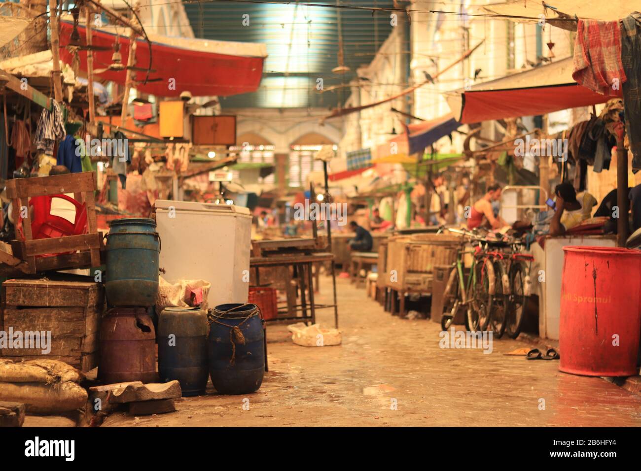 Inside butchery area of New Market in Kolkata Stock Photo