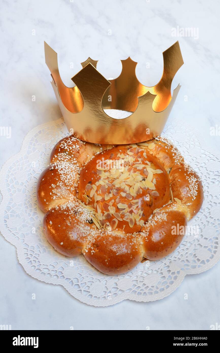 Epiphany cake with crown, Switzerland Stock Photo