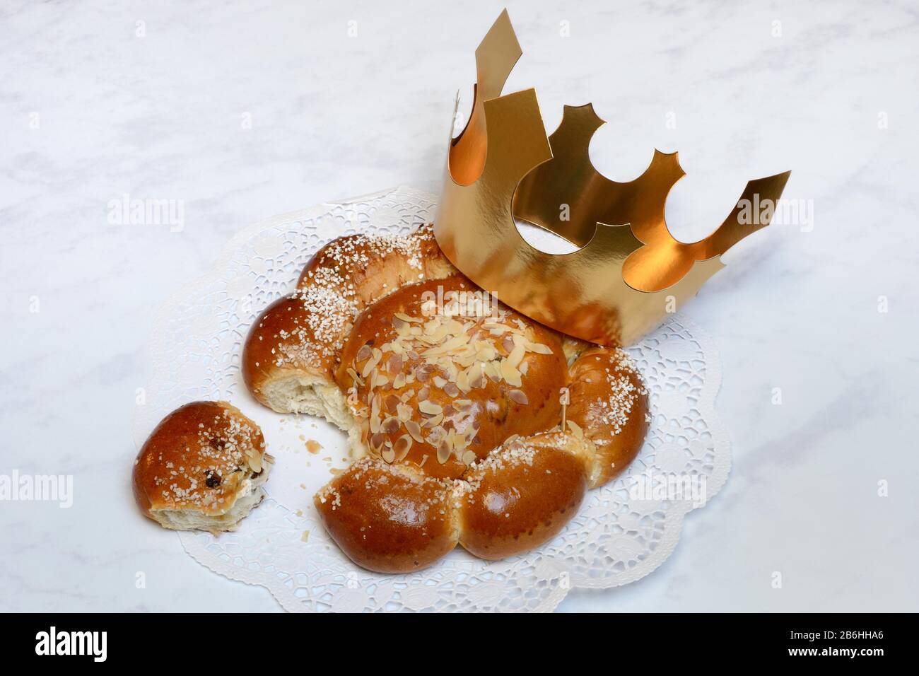Epiphany cake with crown, Switzerland Stock Photo