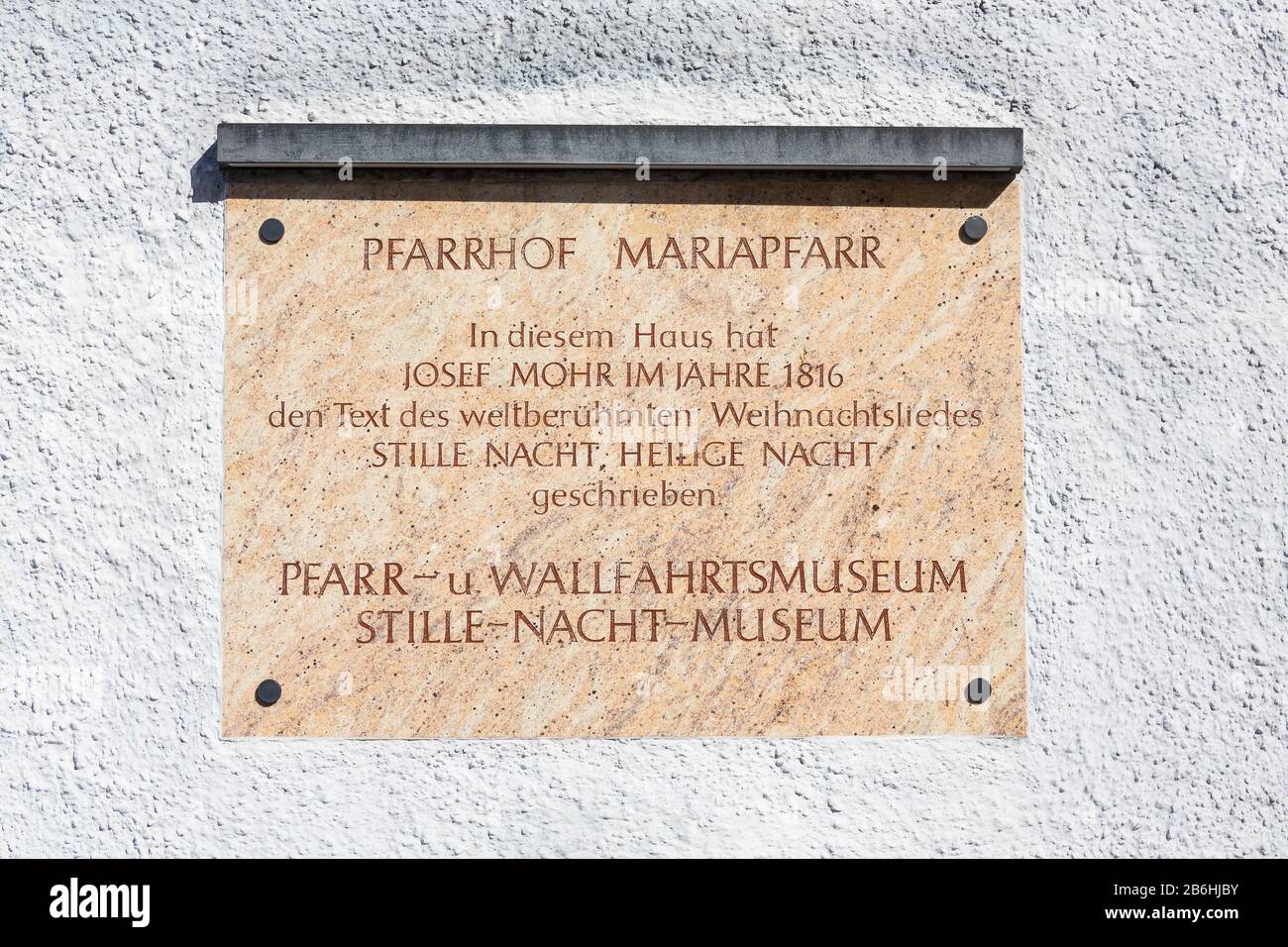 Plaque on the wall of the Silent Night Museum, Mariapfarr, Lungau, Salzburger Land, Austria Stock Photo