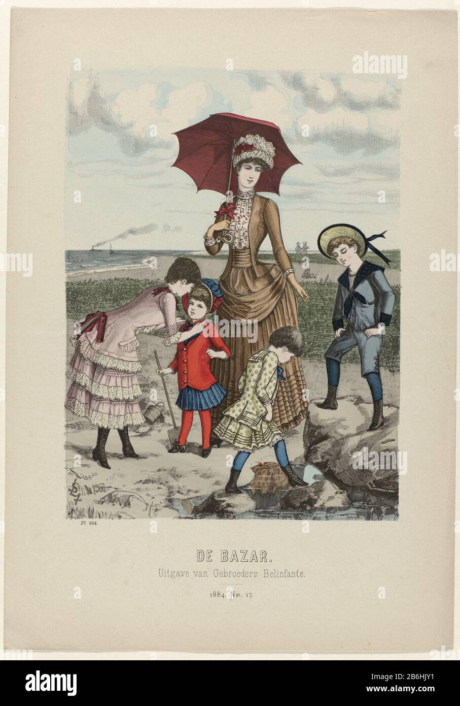 Bazaar 1884 No 17 Pl 584 Woman Under Umbrella With Children