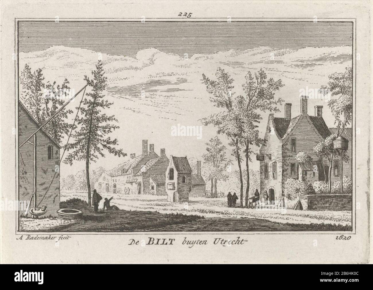 De Bilt De Bilt Utrecht buyten 1620 (title object) View of the village De Bilt and St. Petronella's chapel in the situation around 1620. Manufacturer : printmaker: Abraham Rademaker (listed building) publisher: Willem Barents Publisher: Antoni Schoonenburg Place manufacture: Amsterdam Date: 1727 - 1733 Physical features: etching material: paper Technique: etching dimensions: plate edge: h 80 mm × W 115 mmToelichtingIllustratie out: Abraham Rademaker, Matthaeus Brouërius of Niedek, Isaac Le Long, Cabinet Dutch and Kleefsche outheden and (...) especially for urban and rural buildings, Willem Bar Stock Photo