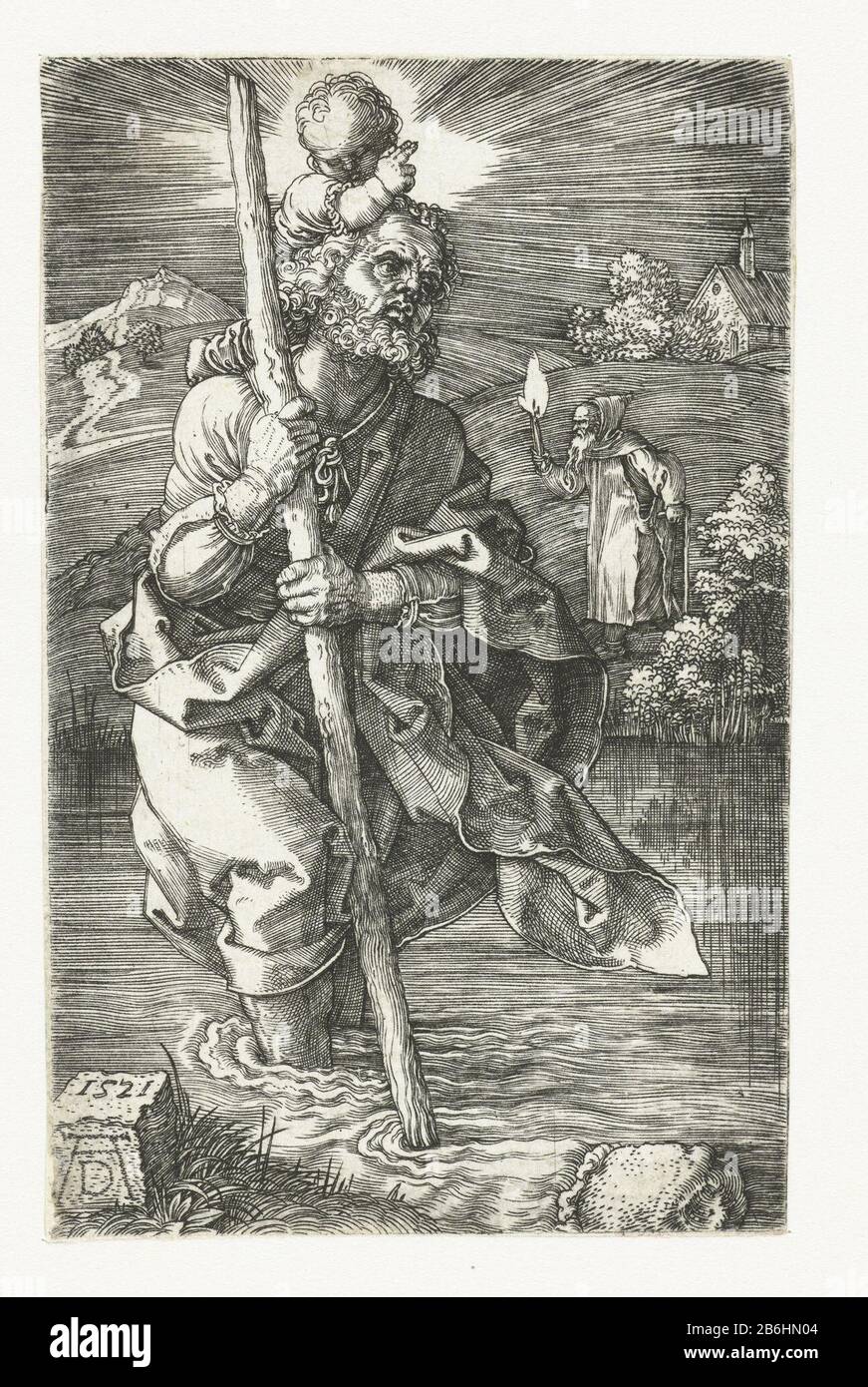 St. Christopher carrying the Christ Child The Saint Christopher carrying  the Christ Child Object Type: picture Item number:  RP-P-OB-1212Catalogusreferentie: Bartsch 52Meder 52-B c Inscriptions /  Brands: collector's mark, verso lower left, stamped