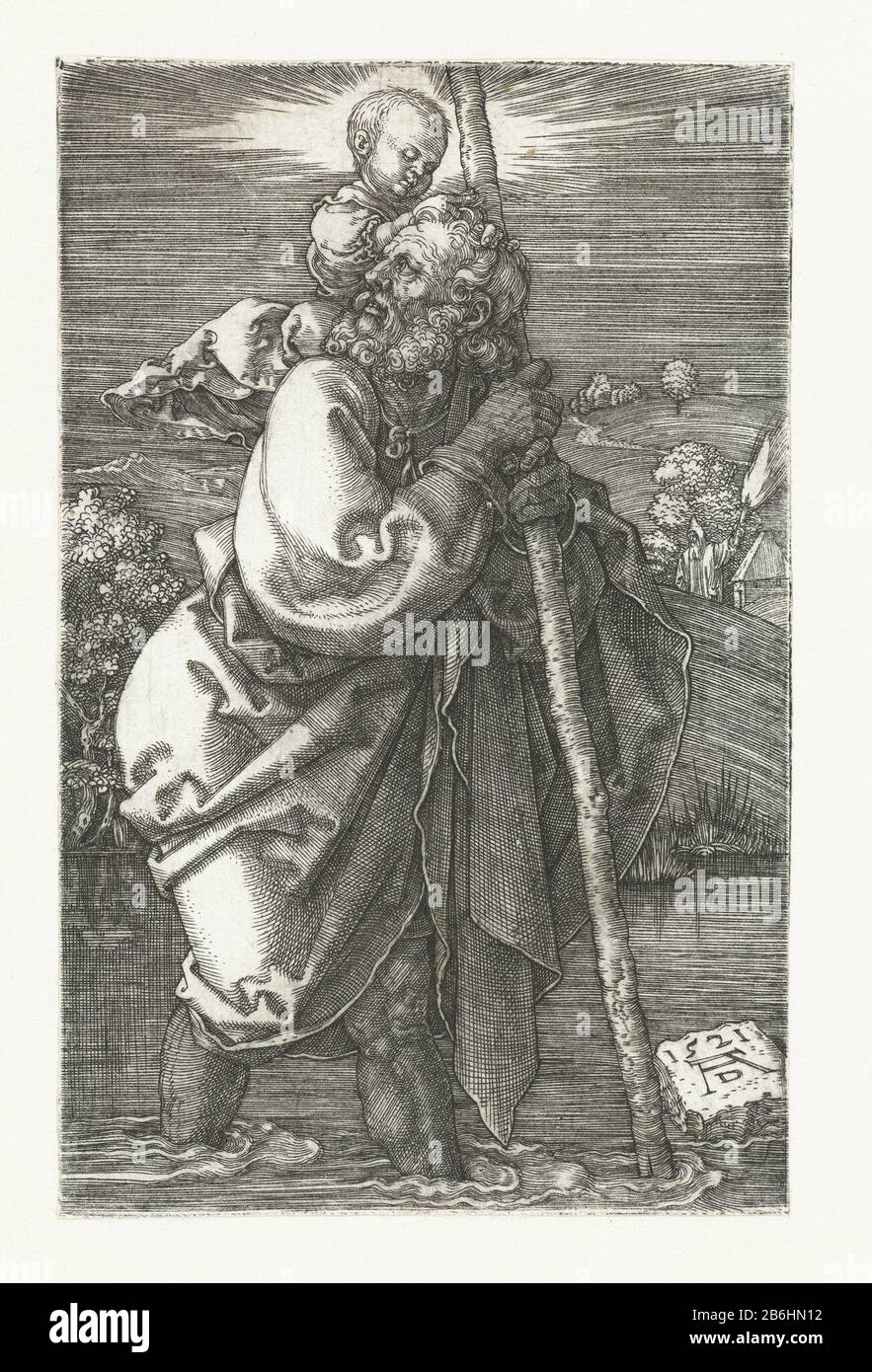 St Christopher Carrying The Christ Child The Saint Christopher Wading Through A River With A Stick In His Hands And The Christ Child On His Left Shoulder He Glances Over His Rechterschouder