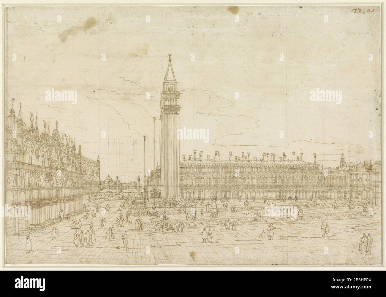 The Piazza San Marco, towards the Piazzetta seen RP-T-1953-217 The Piazza San Marco, in the direction of the piazetta given object type: drawing Object number: RP-T-1953-217 Manufacturer :  draftsman: Bernardo Bell Otto Date: 1730 - 1780 Physical characteristics: pen in brown, sketch in pencil material: paper pencil ink Technique: pen Dimensions: h 260 mm × W 378 mm Subject: names of historical buildings, sites, streets, etc. (campanile) church (exterior) names of historical buildings, sites, streets, etc. (San Marco) square, place circus etc.geographical names of countries, regions, mountains Stock Photo