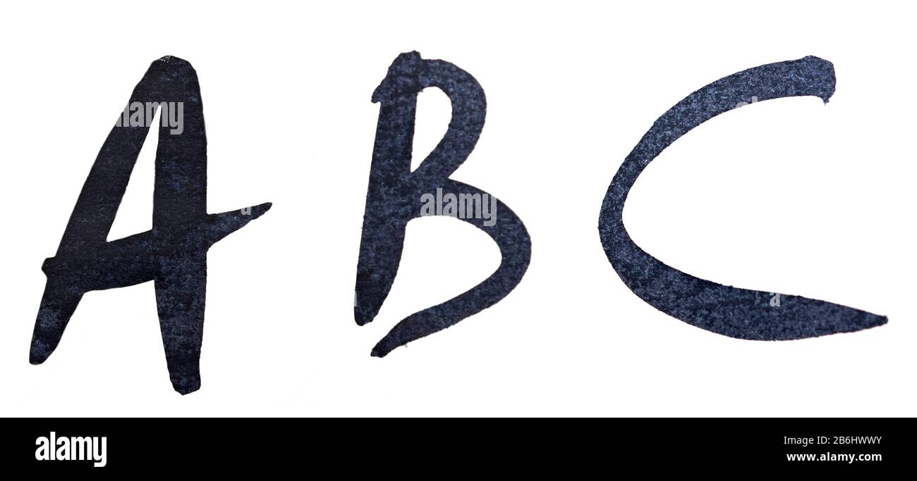 Black ink letters ABC isolated on white background Stock Photo - Alamy