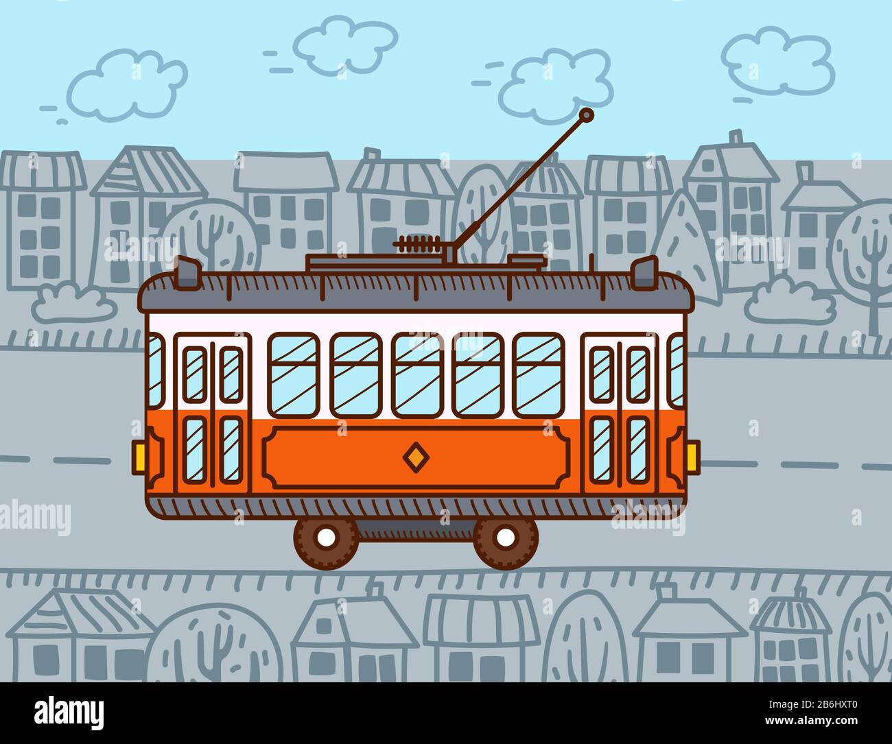 Tram car in the city. Public transport. Urban vehicle Stock Vector