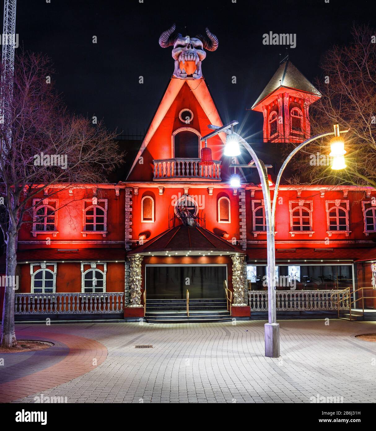 24 MARCH 2017, PRATER PARK, VIENNA, AUSTRIA: Night shot of house of horror in amusement park Stock Photo