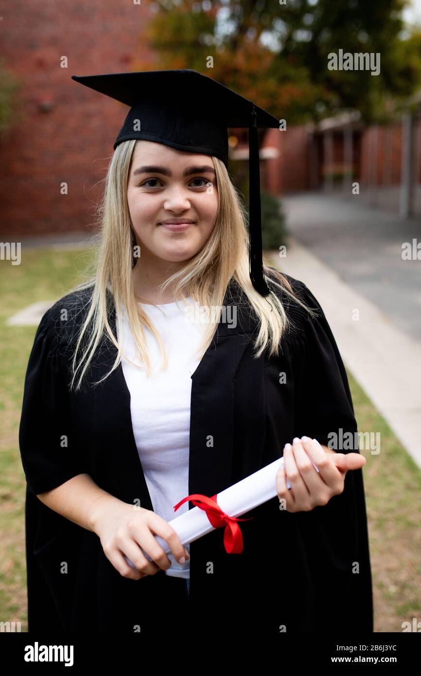 Front view of student happy to be graduated Stock Photo
